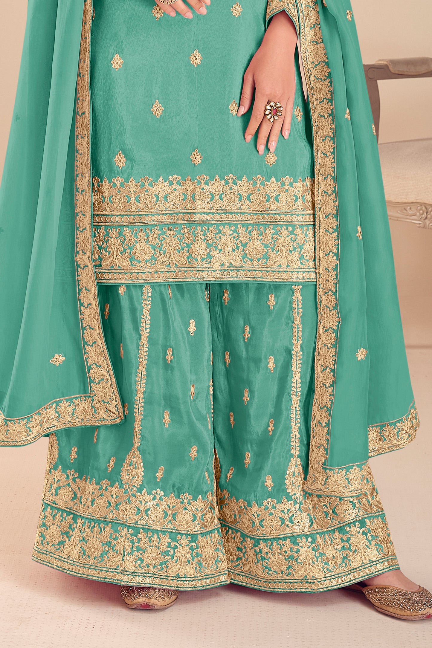 Green Readymade Embroidered Simar Silk Suit-SAR12238_4_SareeButa.com
