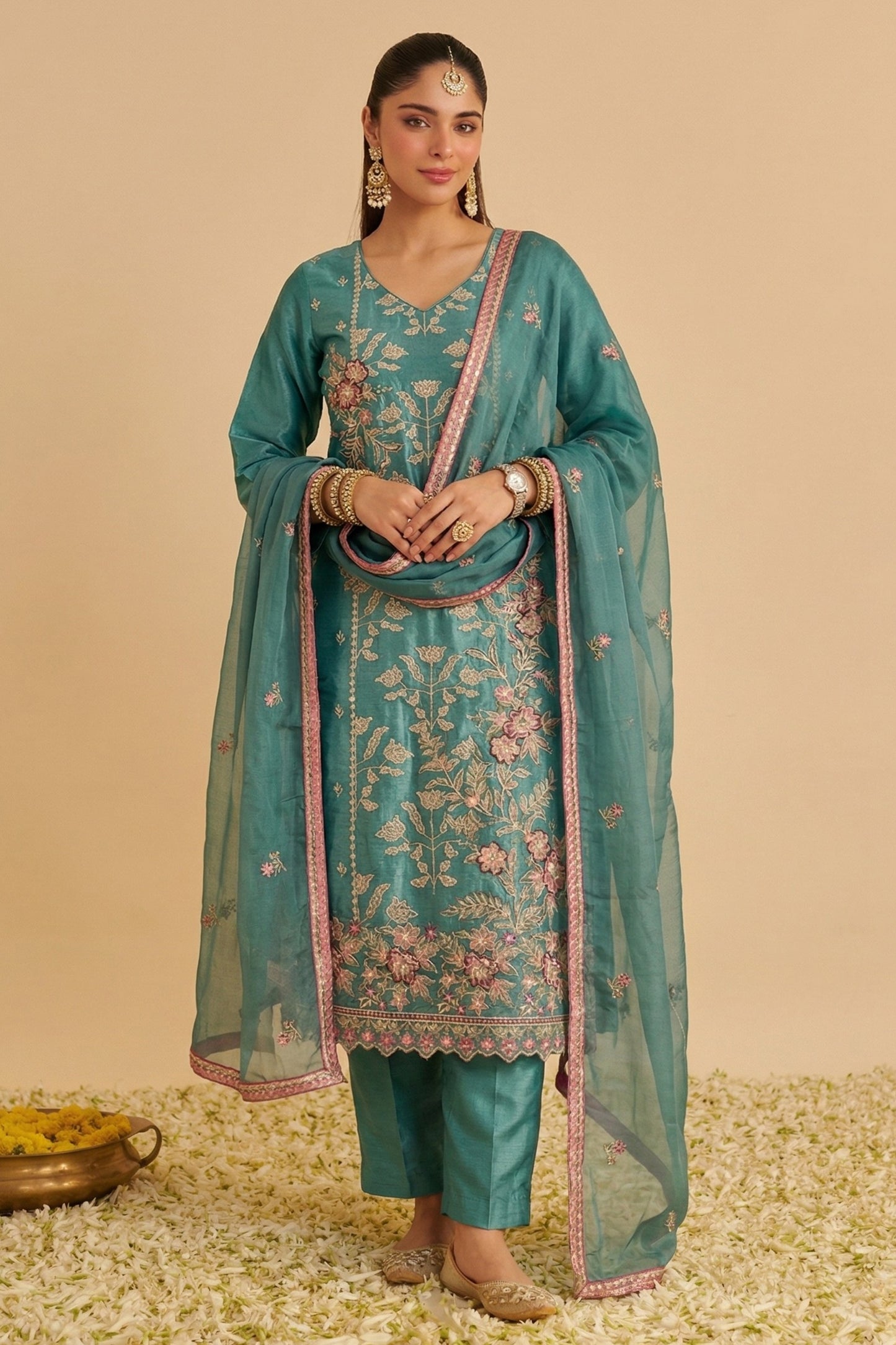 Green Readymade Embroidered Simar Silk Suit-SAR12758_1_SareeButa.com