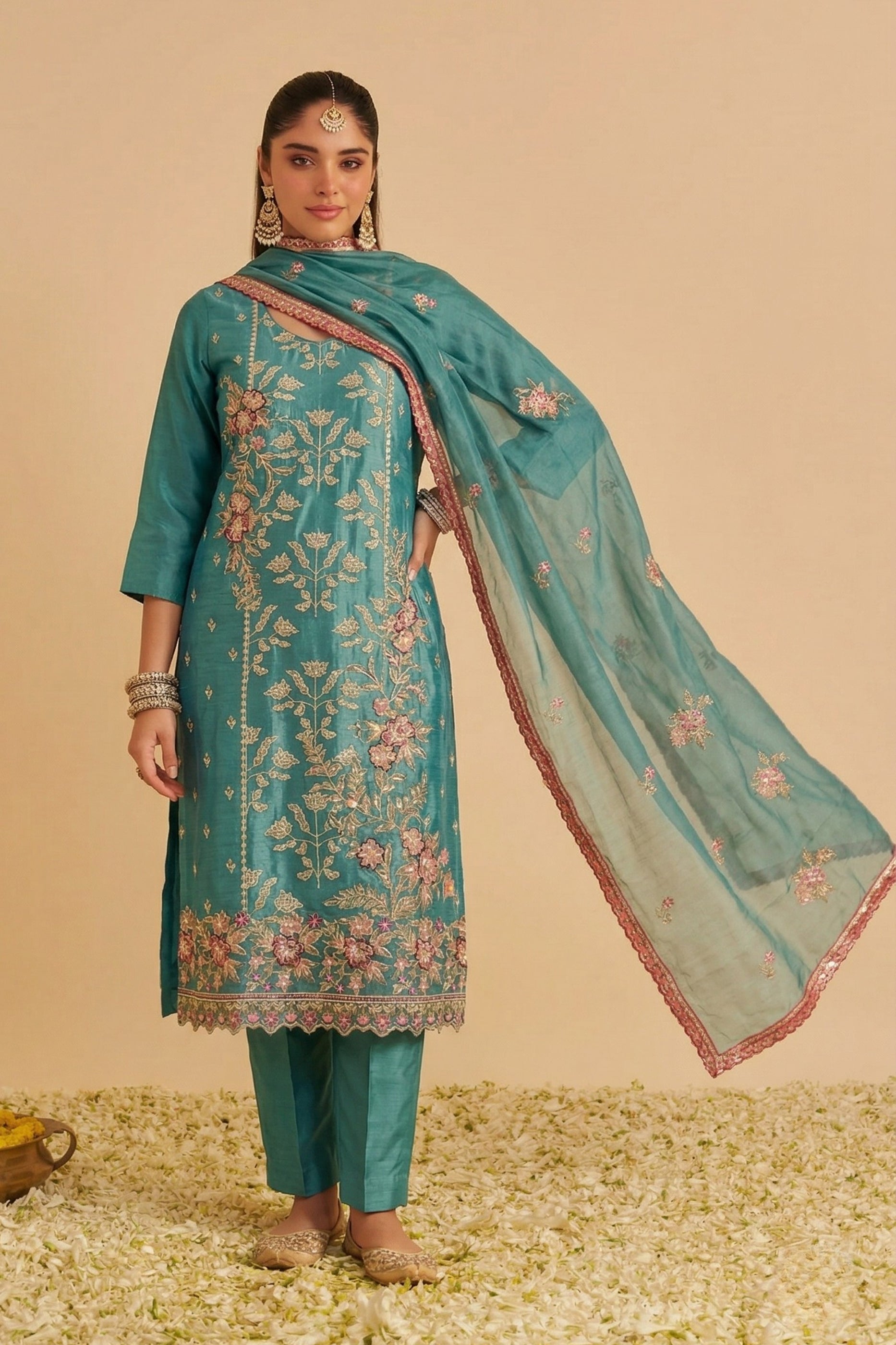 Green Readymade Embroidered Simar Silk Suit-SAR12758_2_SareeButa.com