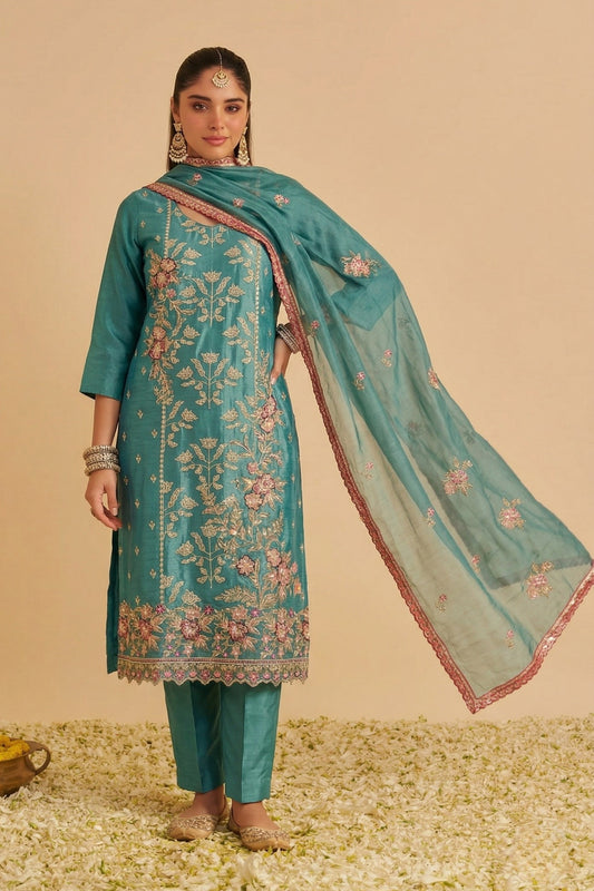 Green Readymade Embroidered Simar Silk Suit-SAR12758_2_SareeButa.com