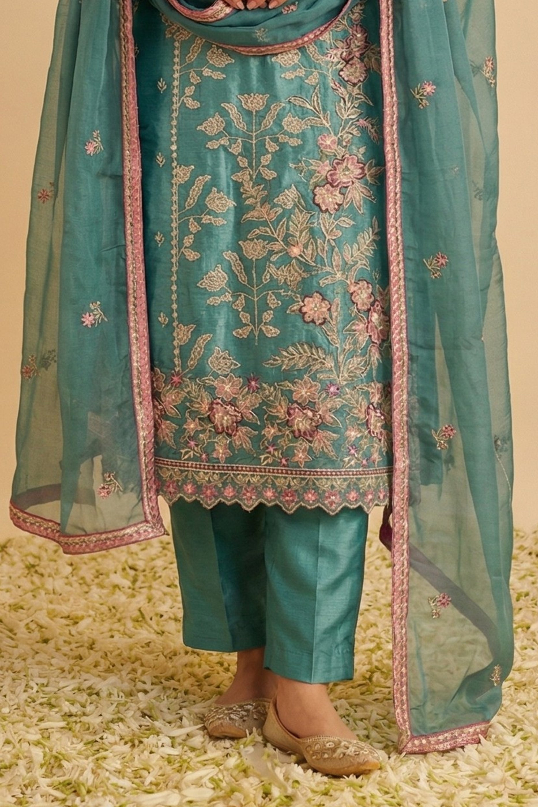 Green Readymade Embroidered Simar Silk Suit-SAR12758_4_SareeButa.com