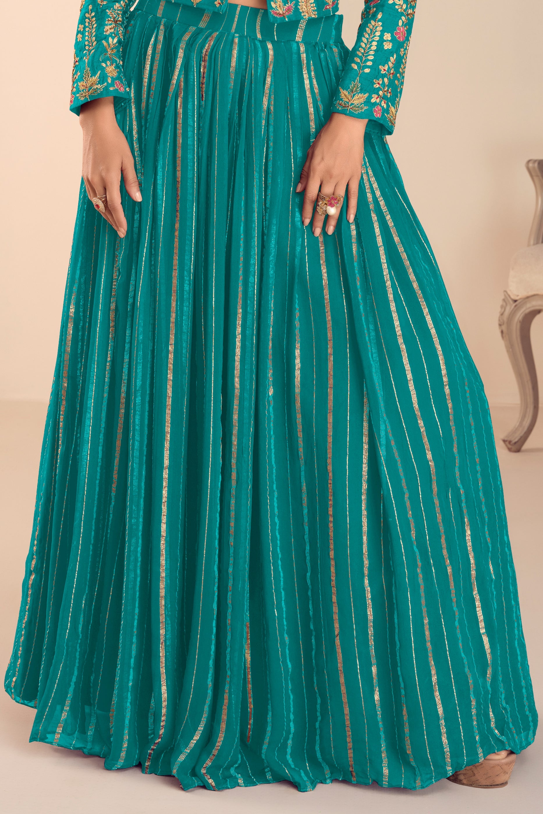 Green Readymade Embroidered Skirt Set-SAR11689_5_SareeButa.com