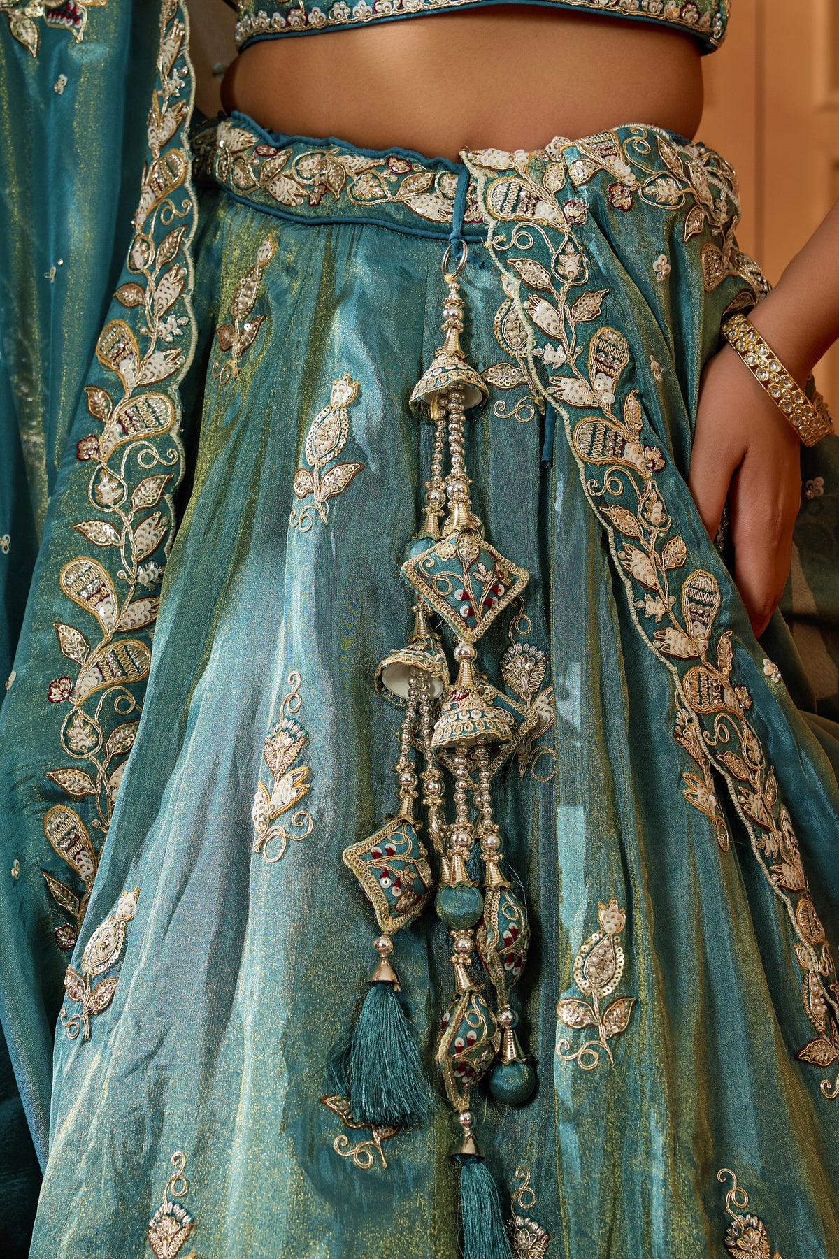 Green Readymade Embroidered Tissue Lehenga-SAR12866_5_SareeButa.com