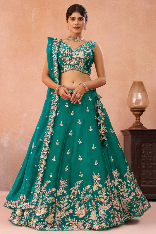 Green Readymade Embroidered Tissue Lehenga-SAR12898_1_SareeButa.com