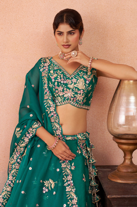 Green Readymade Embroidered Tissue Lehenga-SAR12898_2_SareeButa.com
