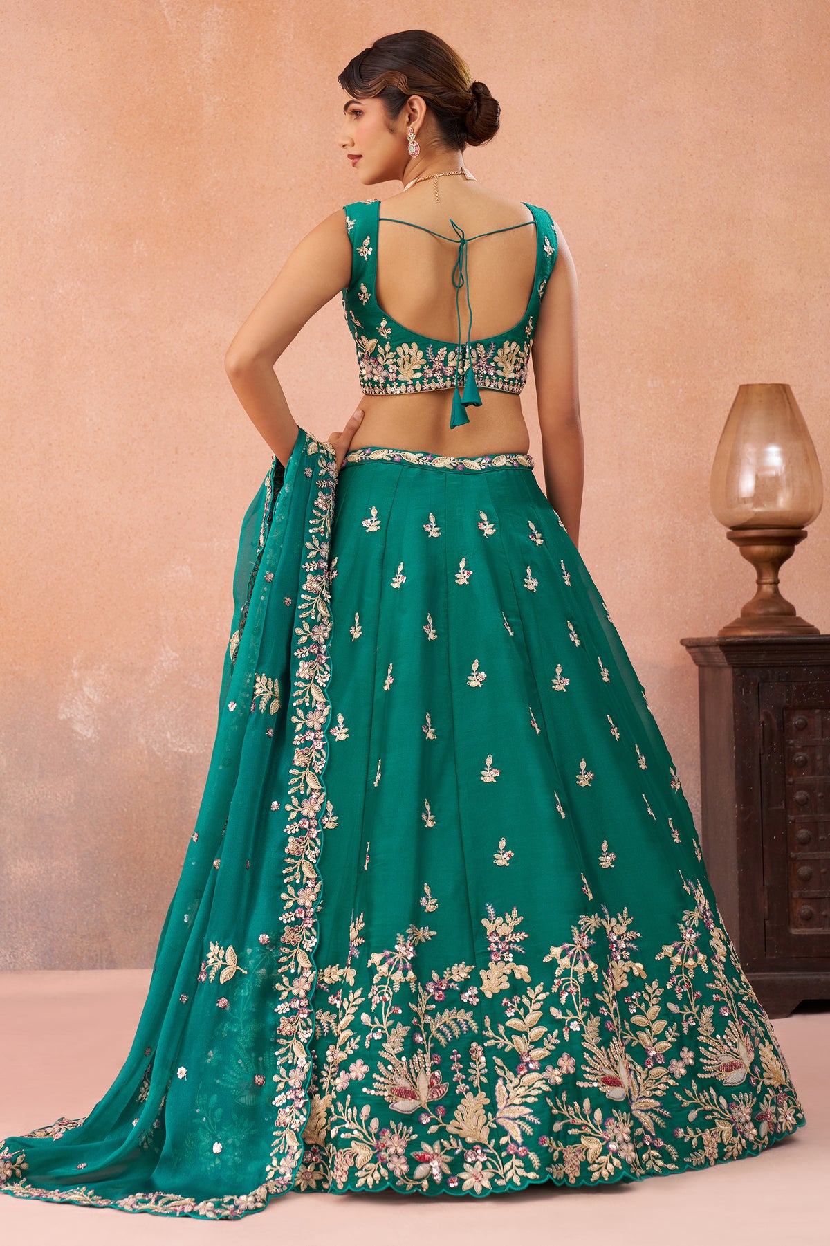 Green Readymade Embroidered Tissue Lehenga-SAR12898_5_SareeButa.com