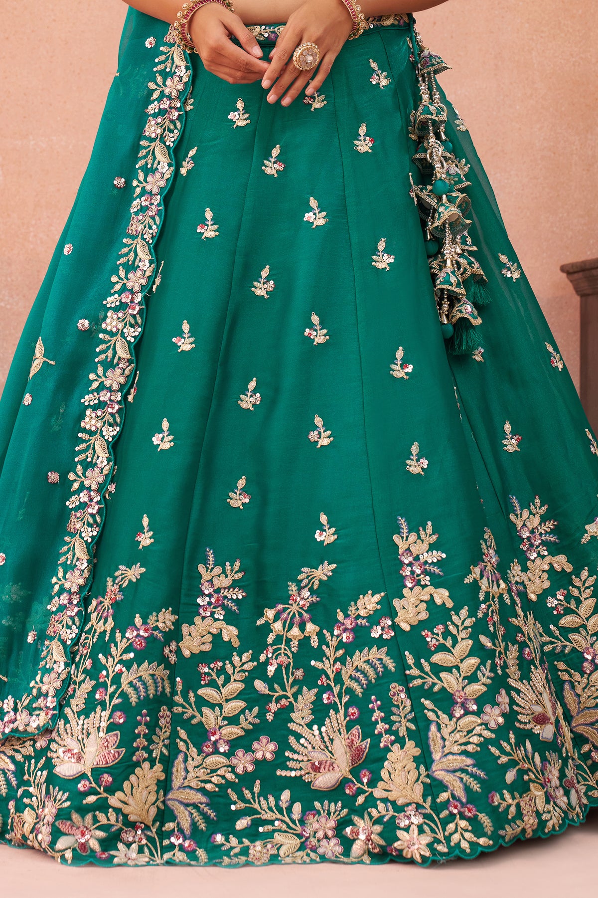 Green Readymade Embroidered Tissue Lehenga-SAR12898_7_SareeButa.com