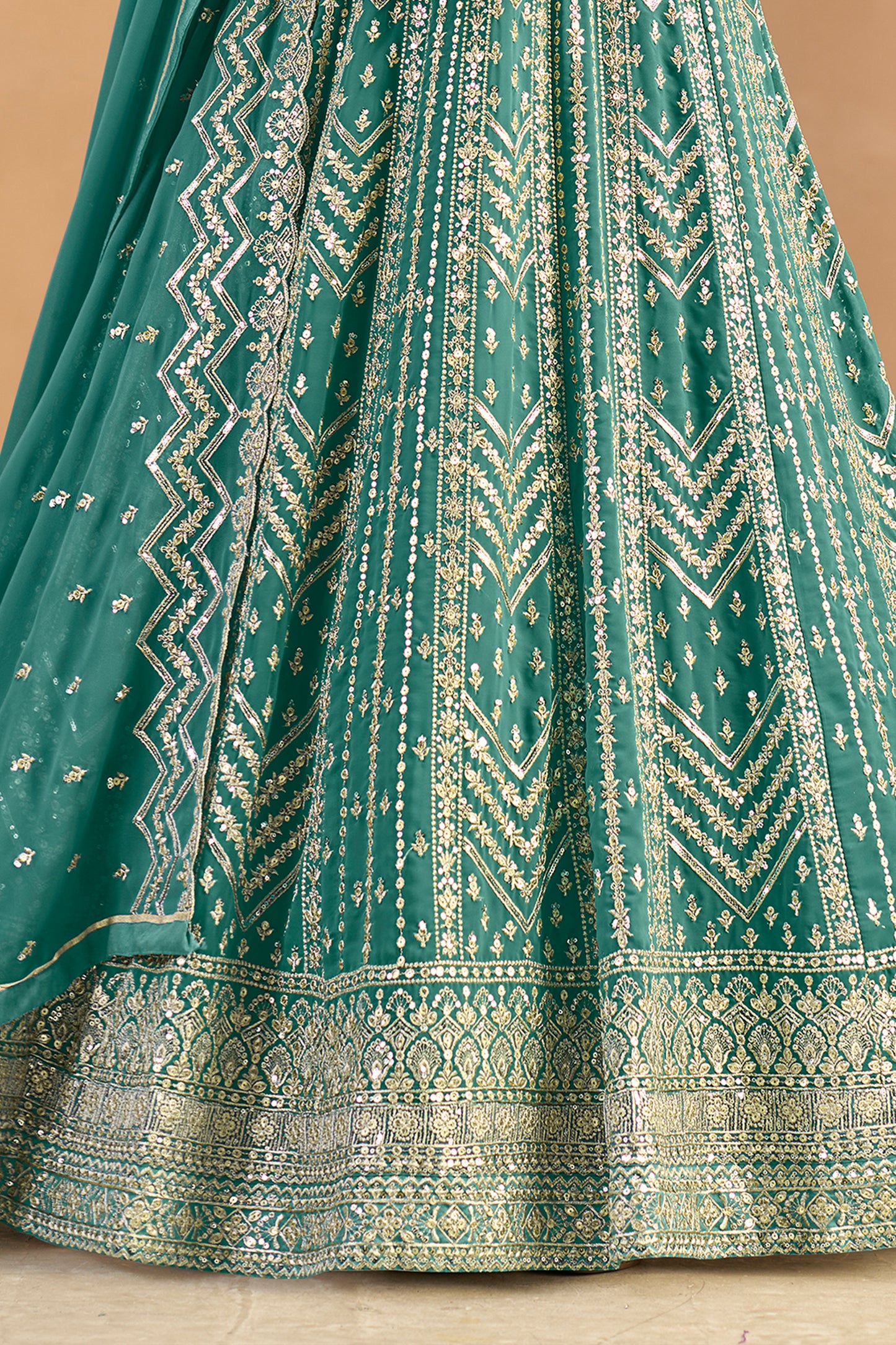 Green Readymade Georgette Gown With Dupatta-SAR12490_5_SareeButa.com
