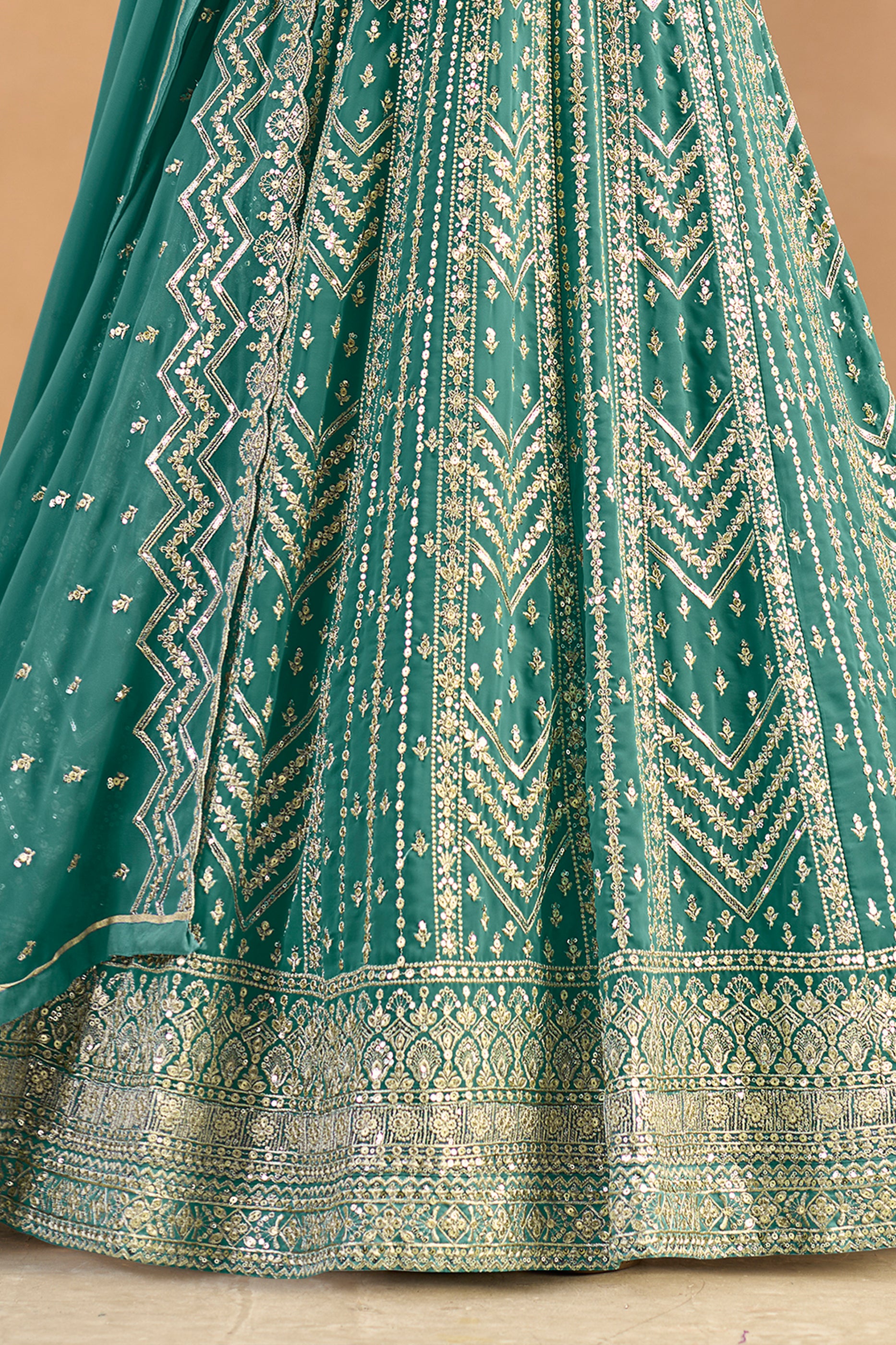Green Readymade Georgette Gown With Dupatta-SAR12490_5_SareeButa.com