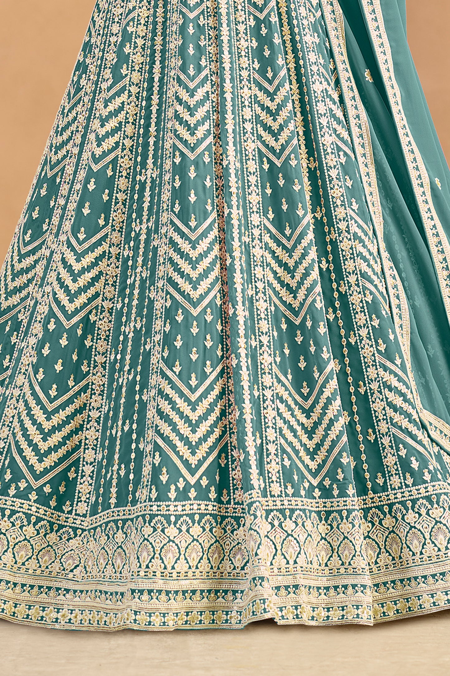 Green Readymade Georgette Gown With Dupatta-SAR12494_5_SareeButa.com