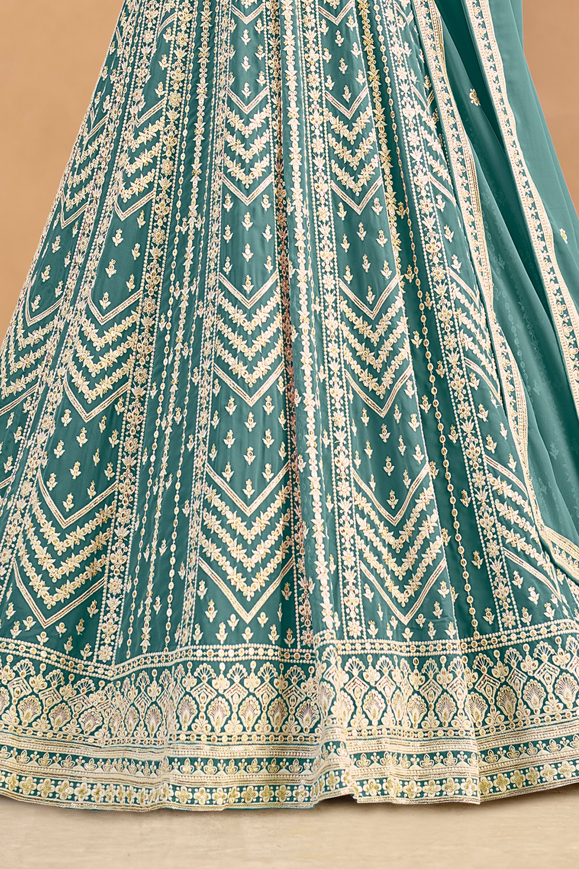 Green Readymade Georgette Gown With Dupatta-SAR12494_5_SareeButa.com