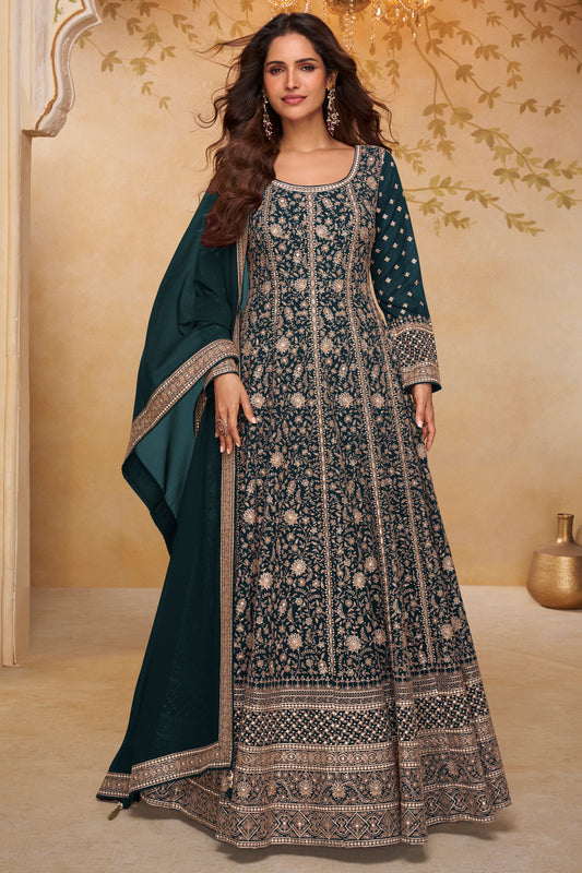 Green Readymade Georgette Gown with Dupatta-SAR13328_1_SareeButa.com
