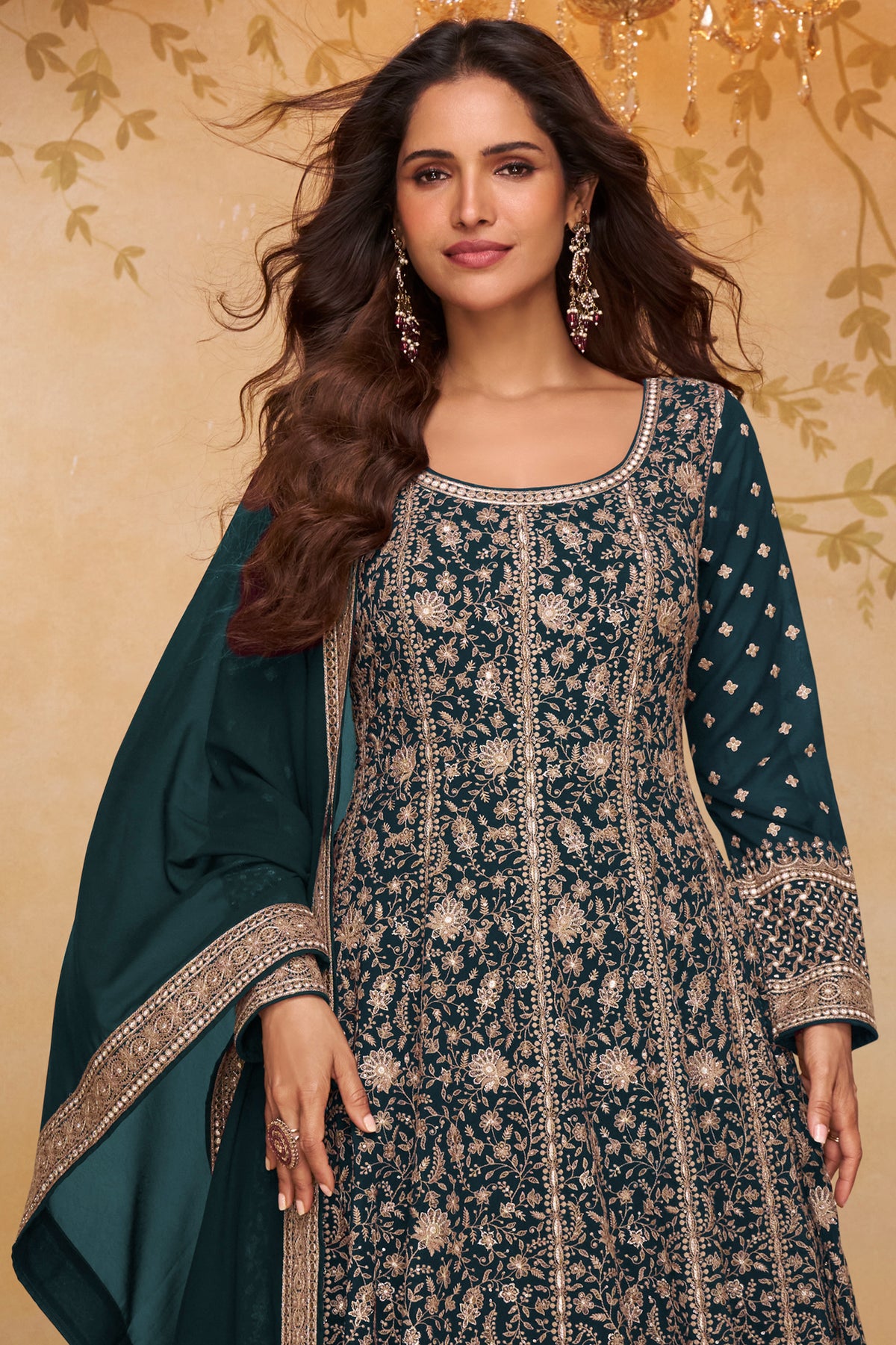 Green Readymade Georgette Gown with Dupatta-SAR13328_3_SareeButa.com