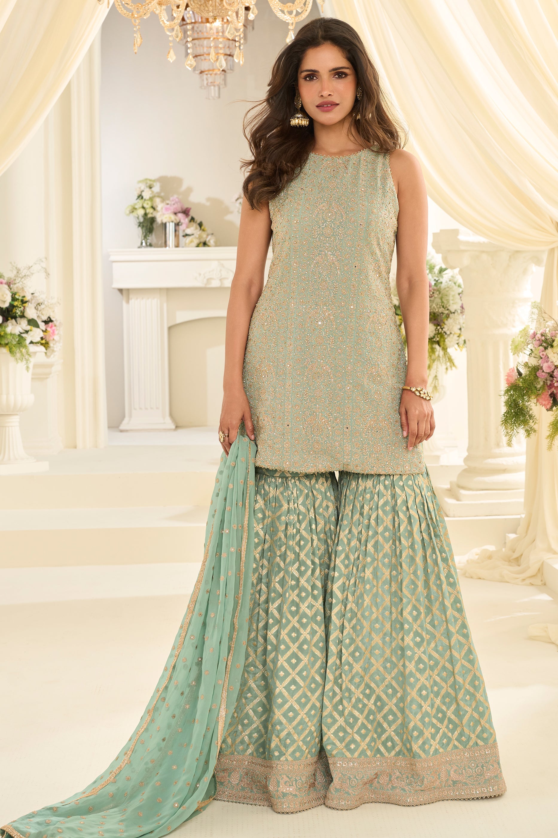 Green Readymade Georgette Sharara Suit-SAR12117_4_SareeButa.com