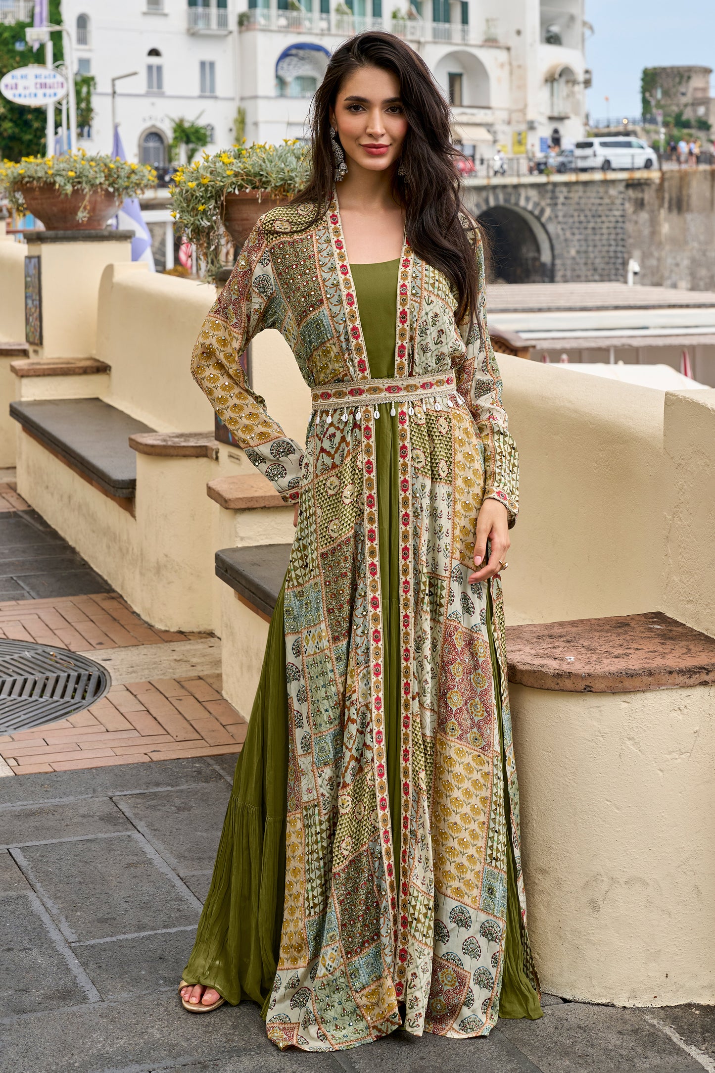Green Readymade Georgette Silk Gown with Jacket-SAR13160_1_SareeButa.com