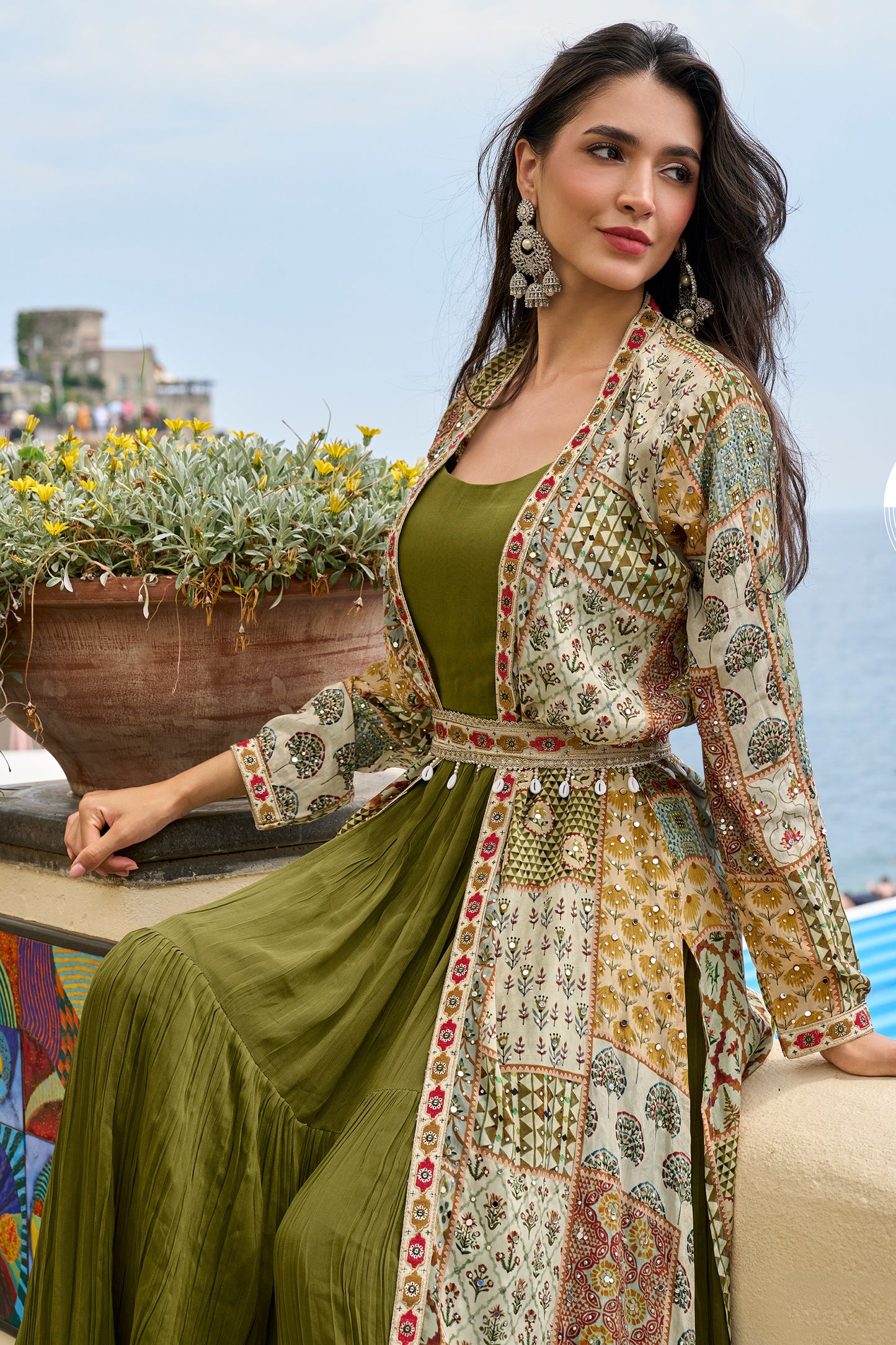 Green Readymade Georgette Silk Gown with Jacket-SAR13160_2_SareeButa.com