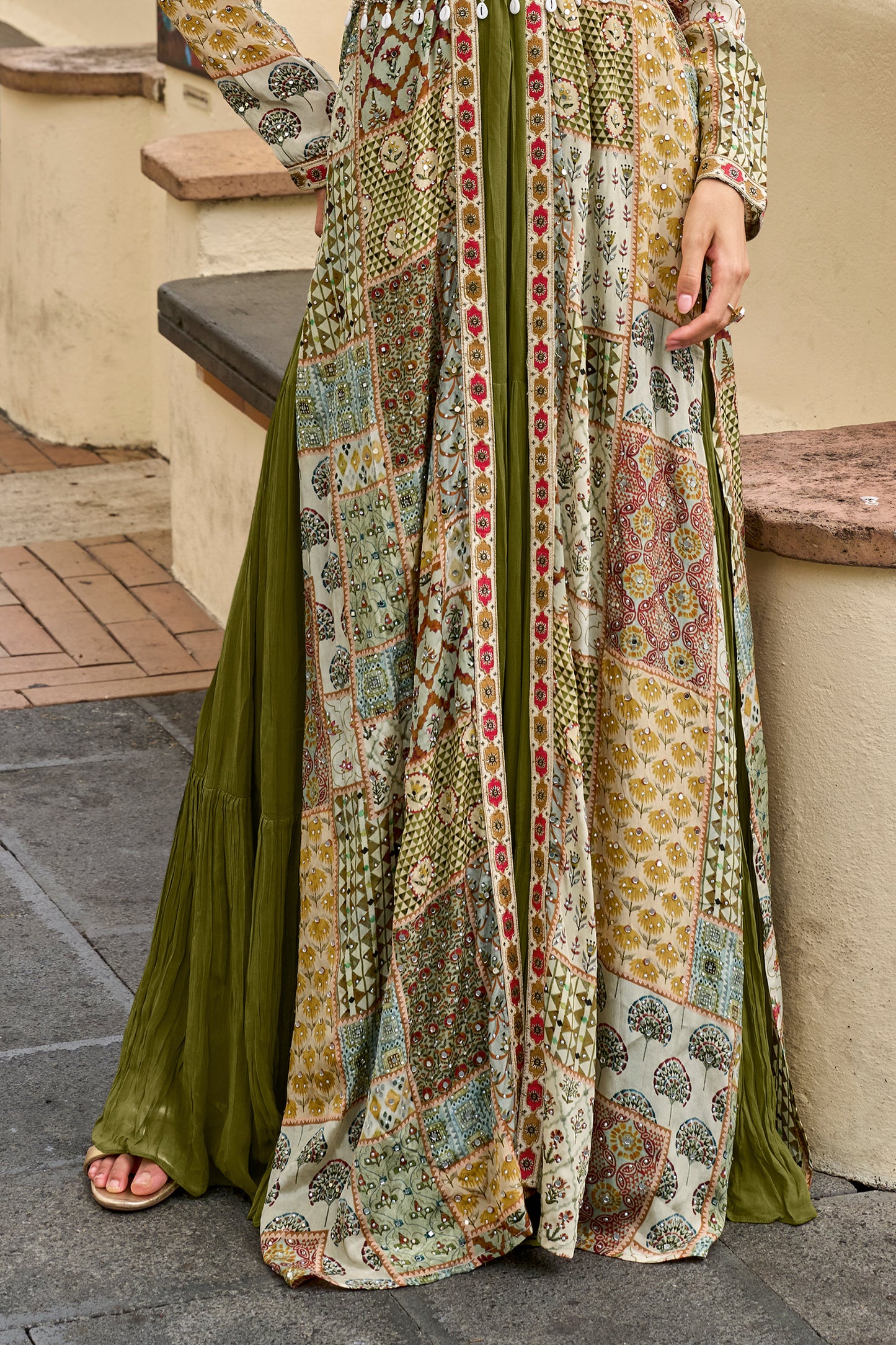 Green Readymade Georgette Silk Gown with Jacket-SAR13160_4_SareeButa.com