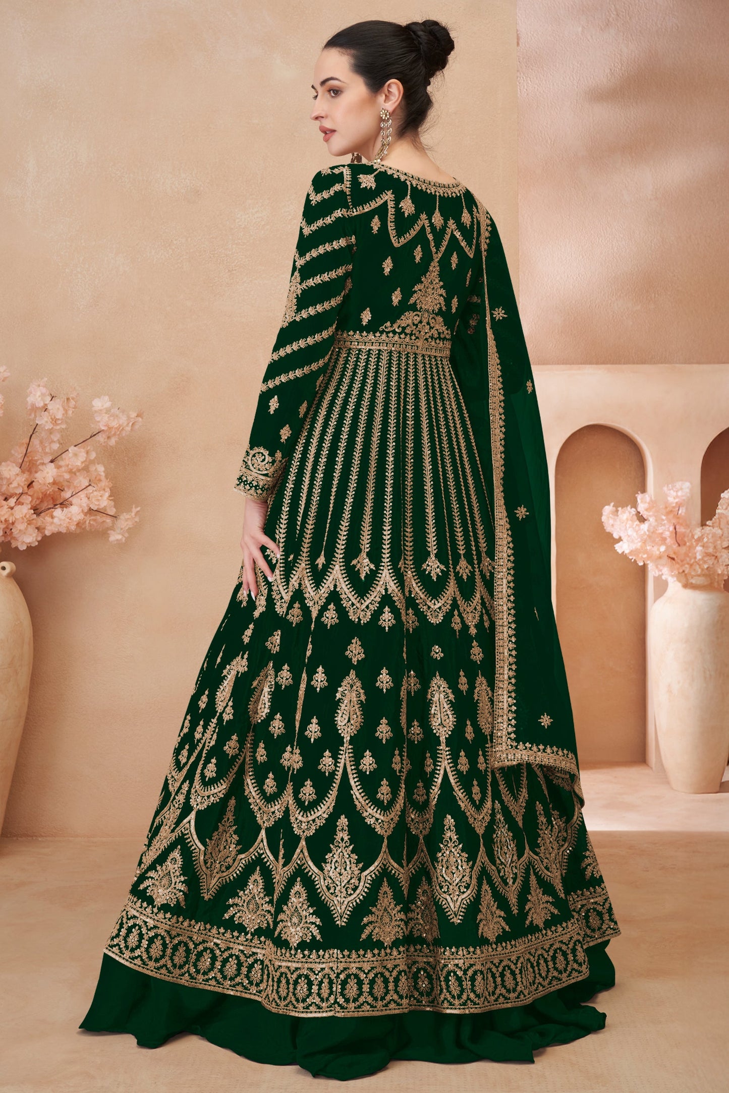 Green Readymade Heavy Work Chinon Skirt Suit-SS618_3_SareeButa.com