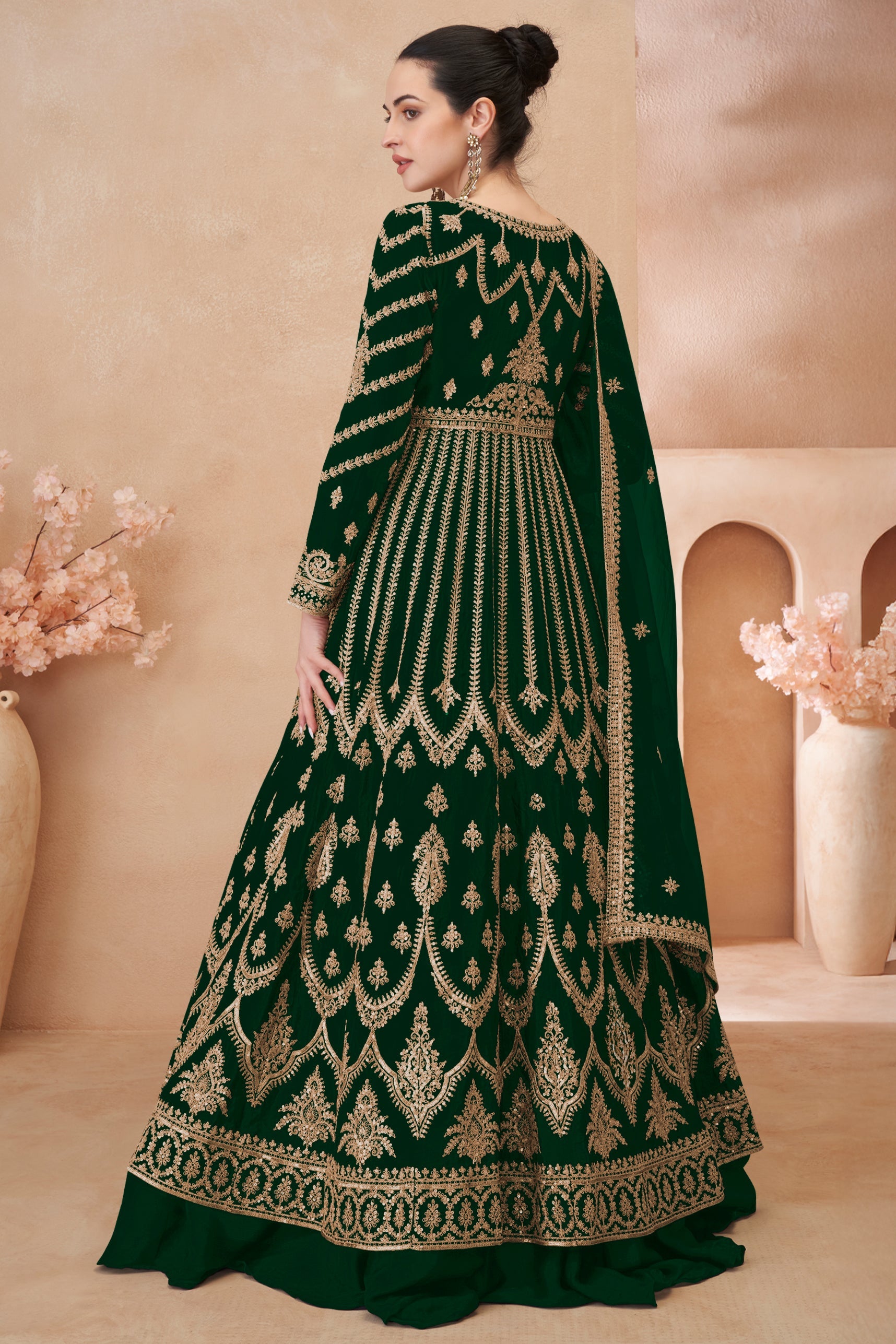 Green Readymade Heavy Work Chinon Skirt Suit-SS618_3_SareeButa.com