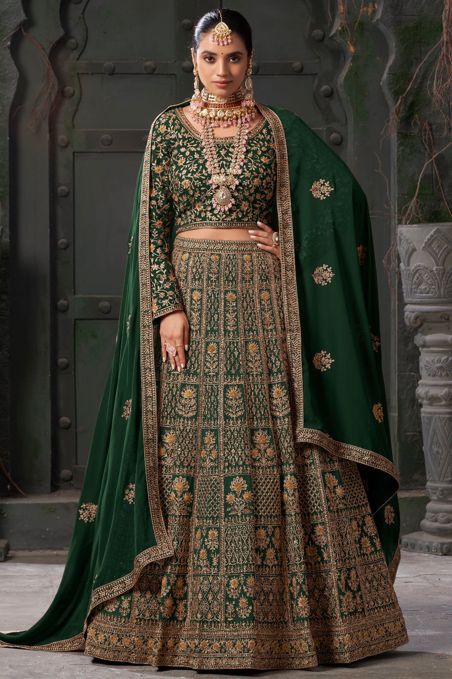 Green Readymade Heavy Work Georgette Lehenga-LC122_1_SareeButa.com