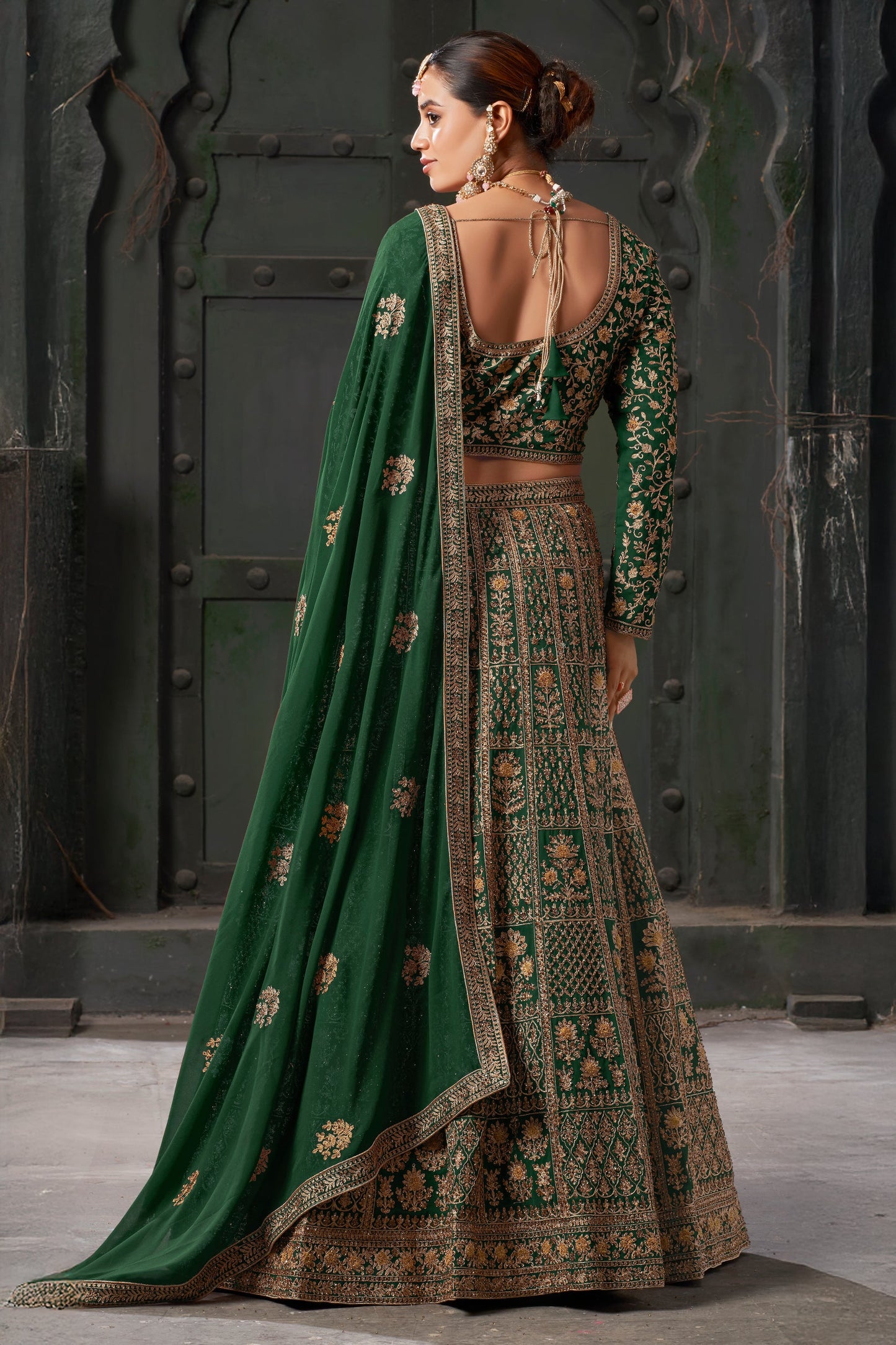 Green Readymade Heavy Work Georgette Lehenga-LC122_3_SareeButa.com