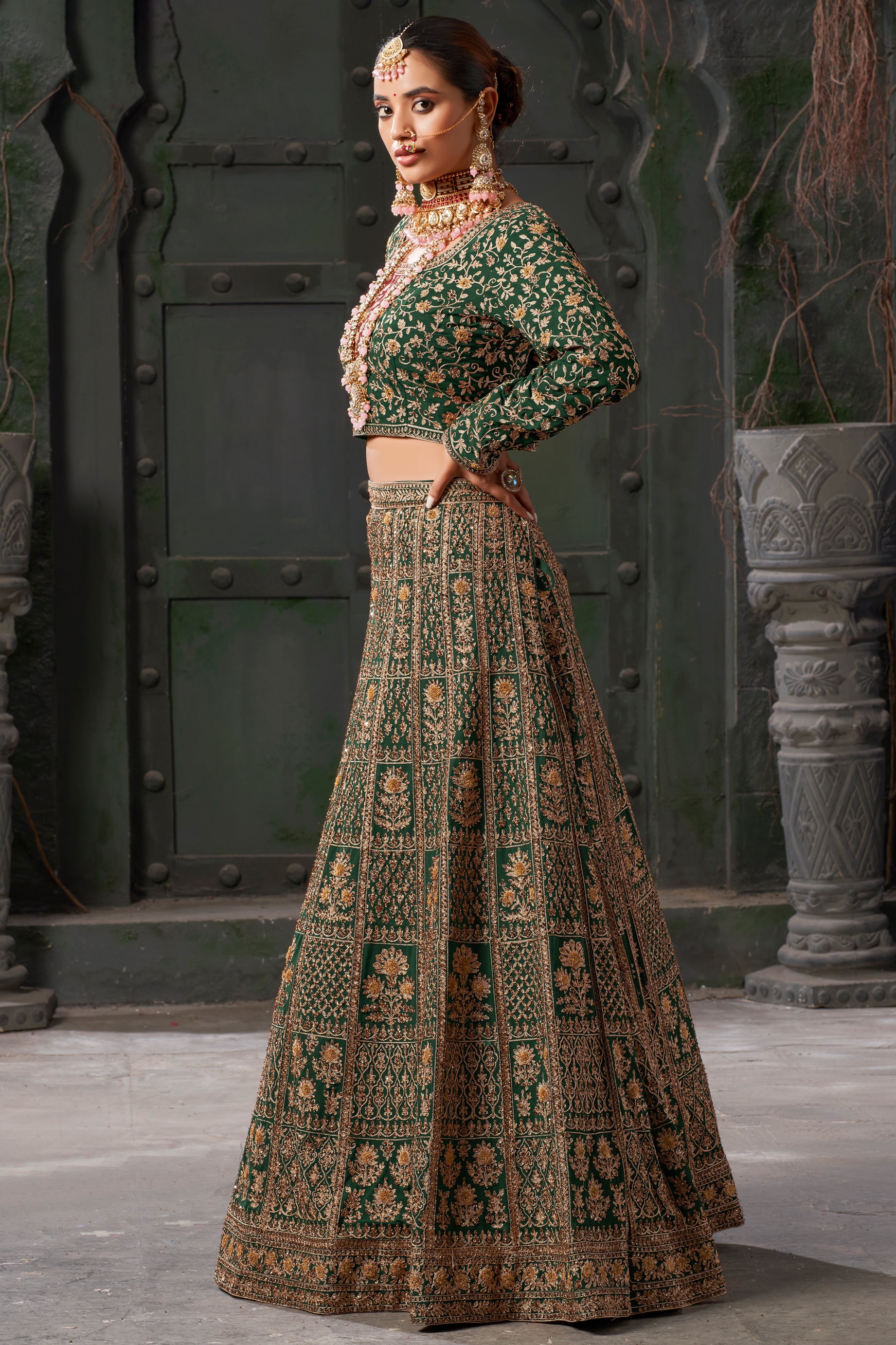 Green Readymade Heavy Work Georgette Lehenga-LC122_4_SareeButa.com