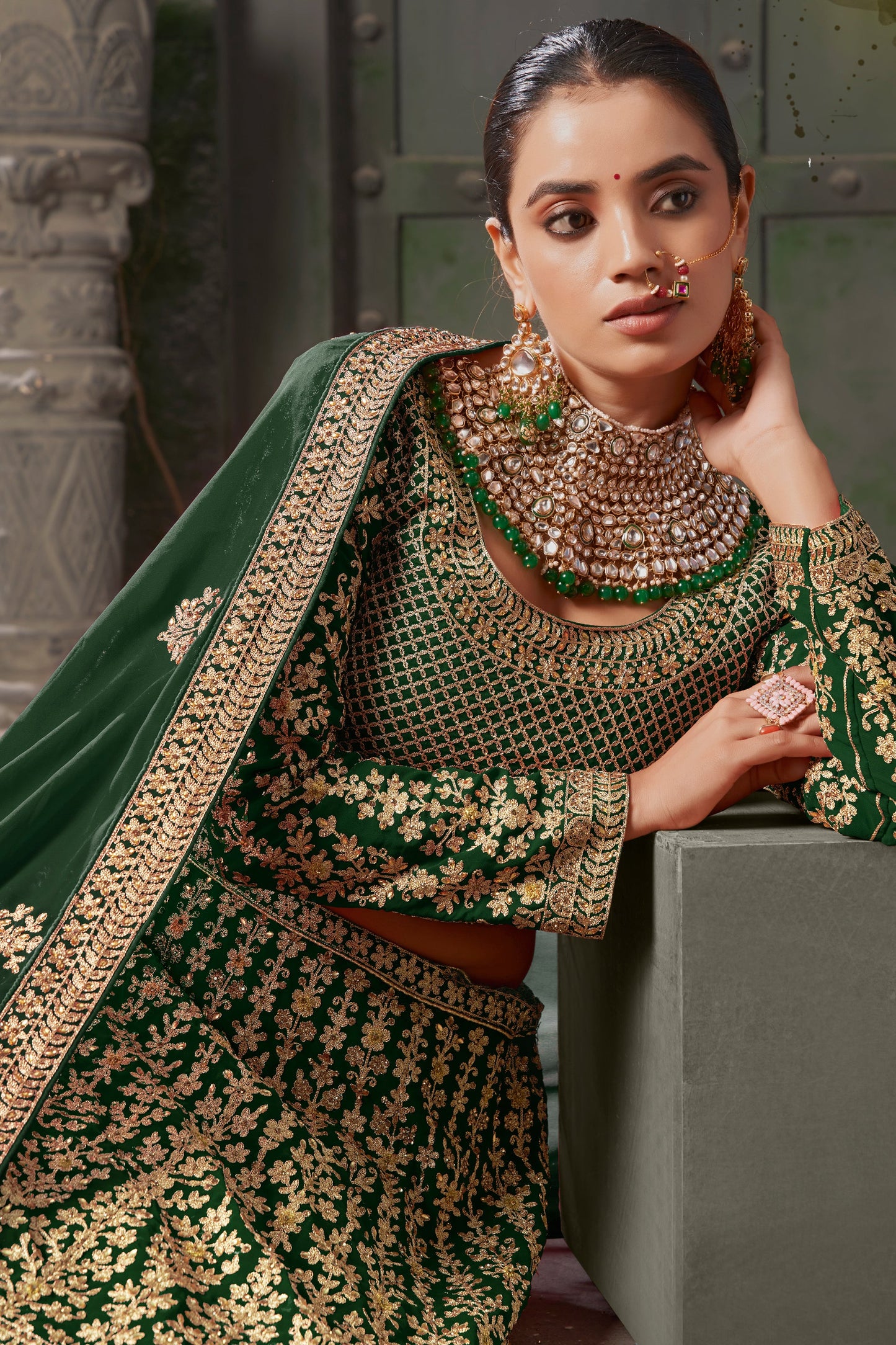 Green Readymade Heavy Work Georgette Lehenga-LC125_2_SareeButa.com
