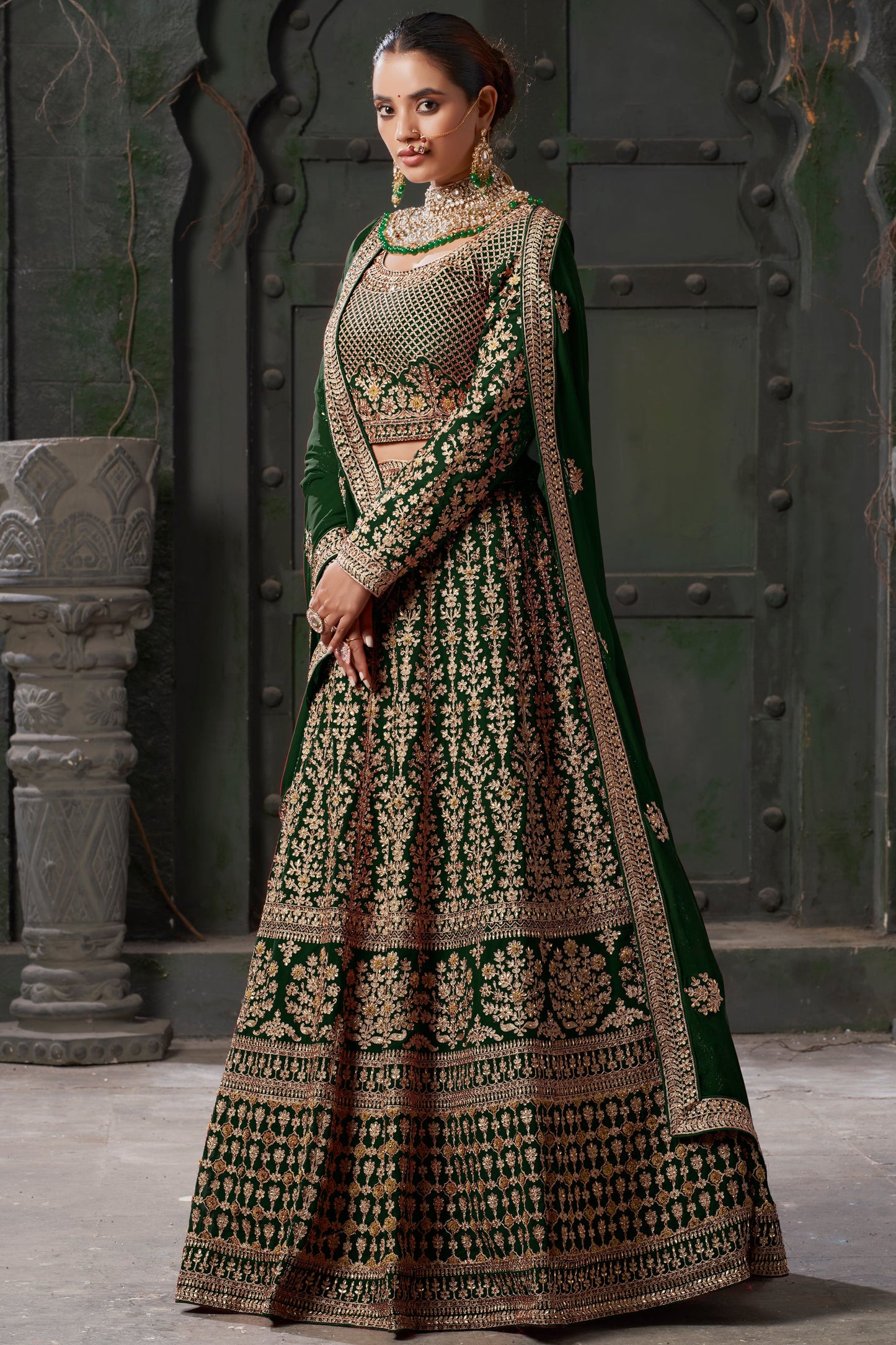Green Readymade Heavy Work Georgette Lehenga-LC125_3_SareeButa.com