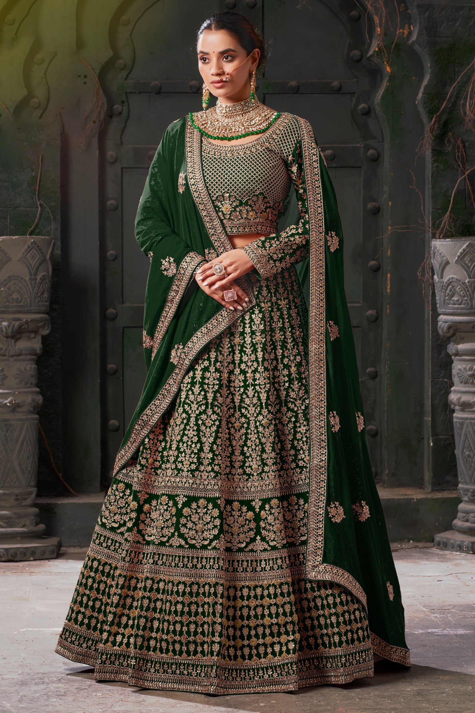 Green Readymade Heavy Work Georgette Lehenga-LC125_4_SareeButa.com