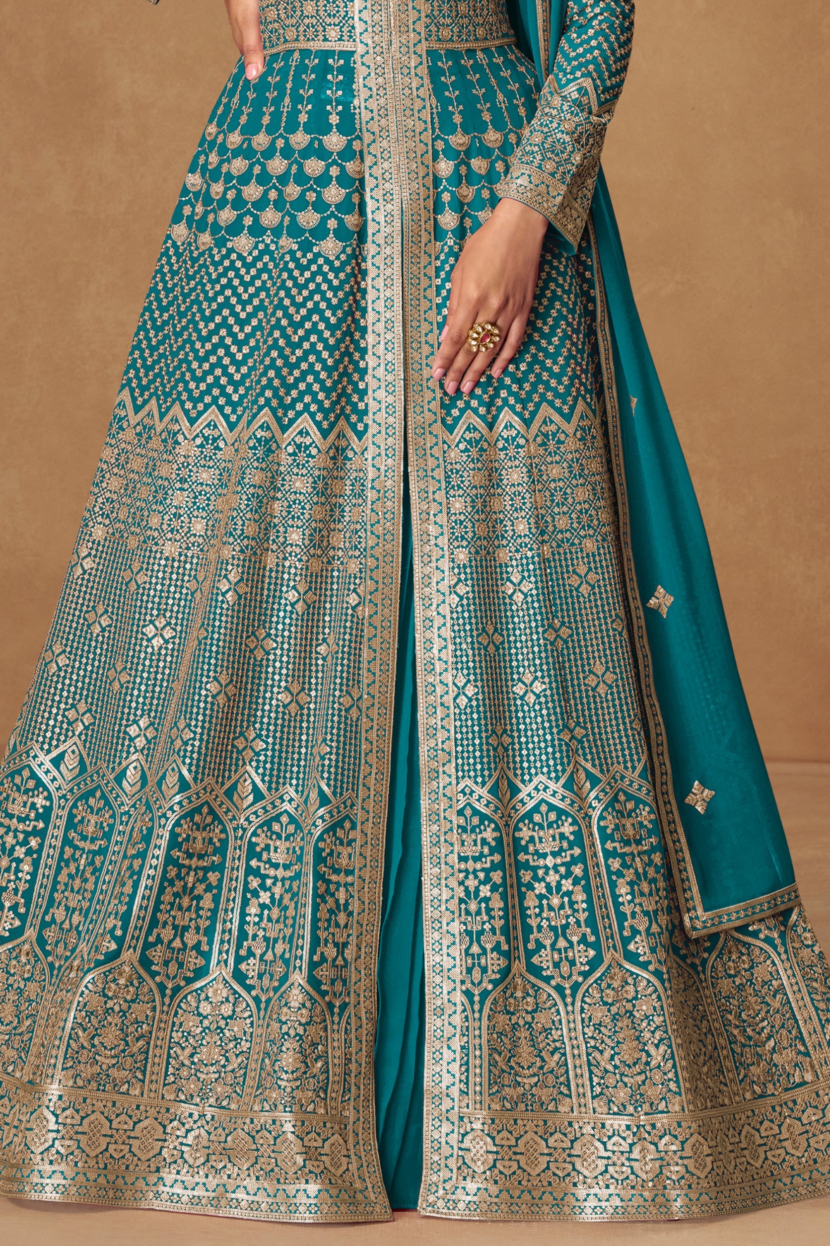 Blue Green Readymade Heavy Work Georgette Skirt Suit-SS760_4_SareeButa.com