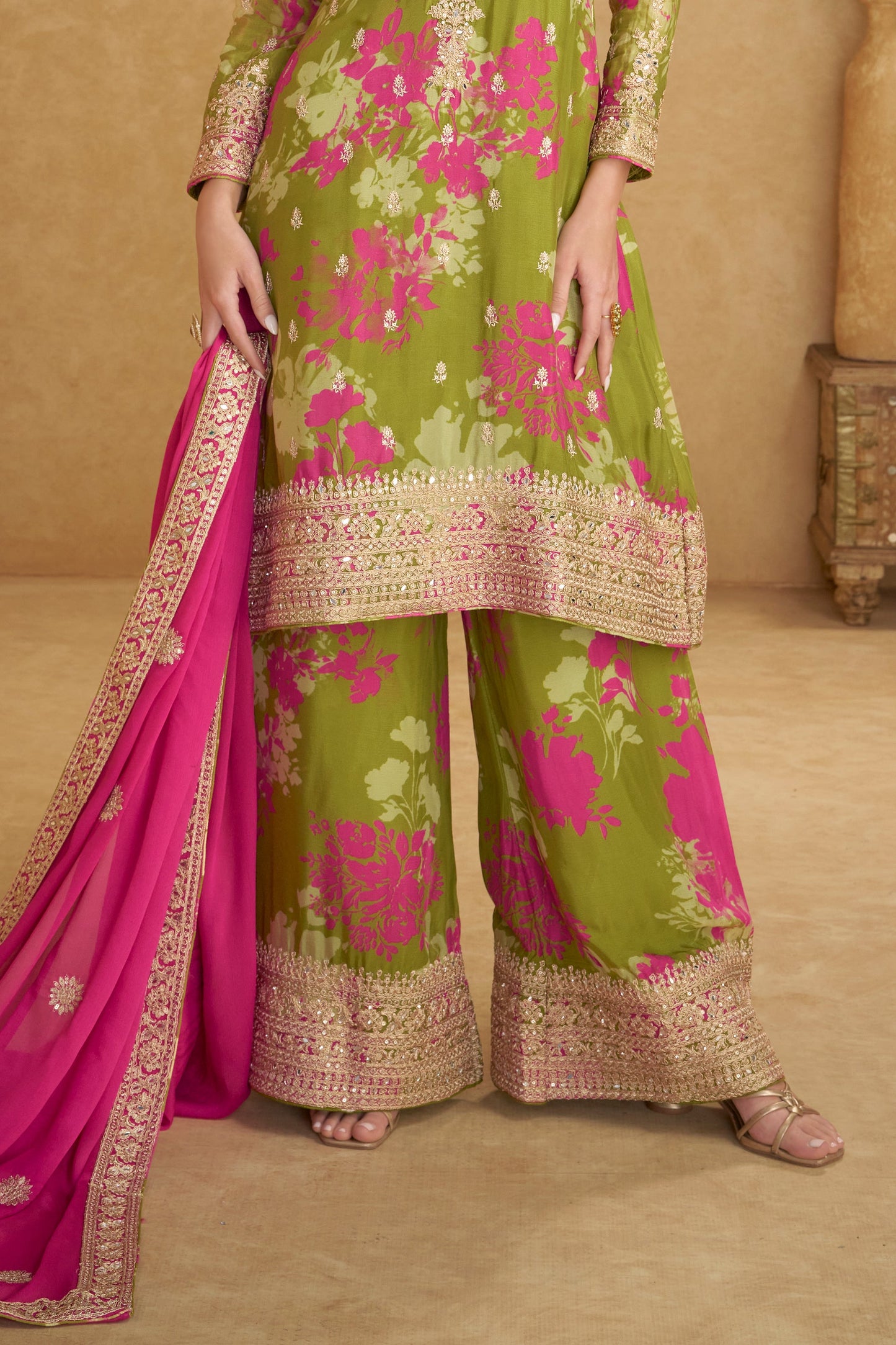 Green Readymade Heavy Work Printed Chinon Suit-SS785_4_SareeButa.com