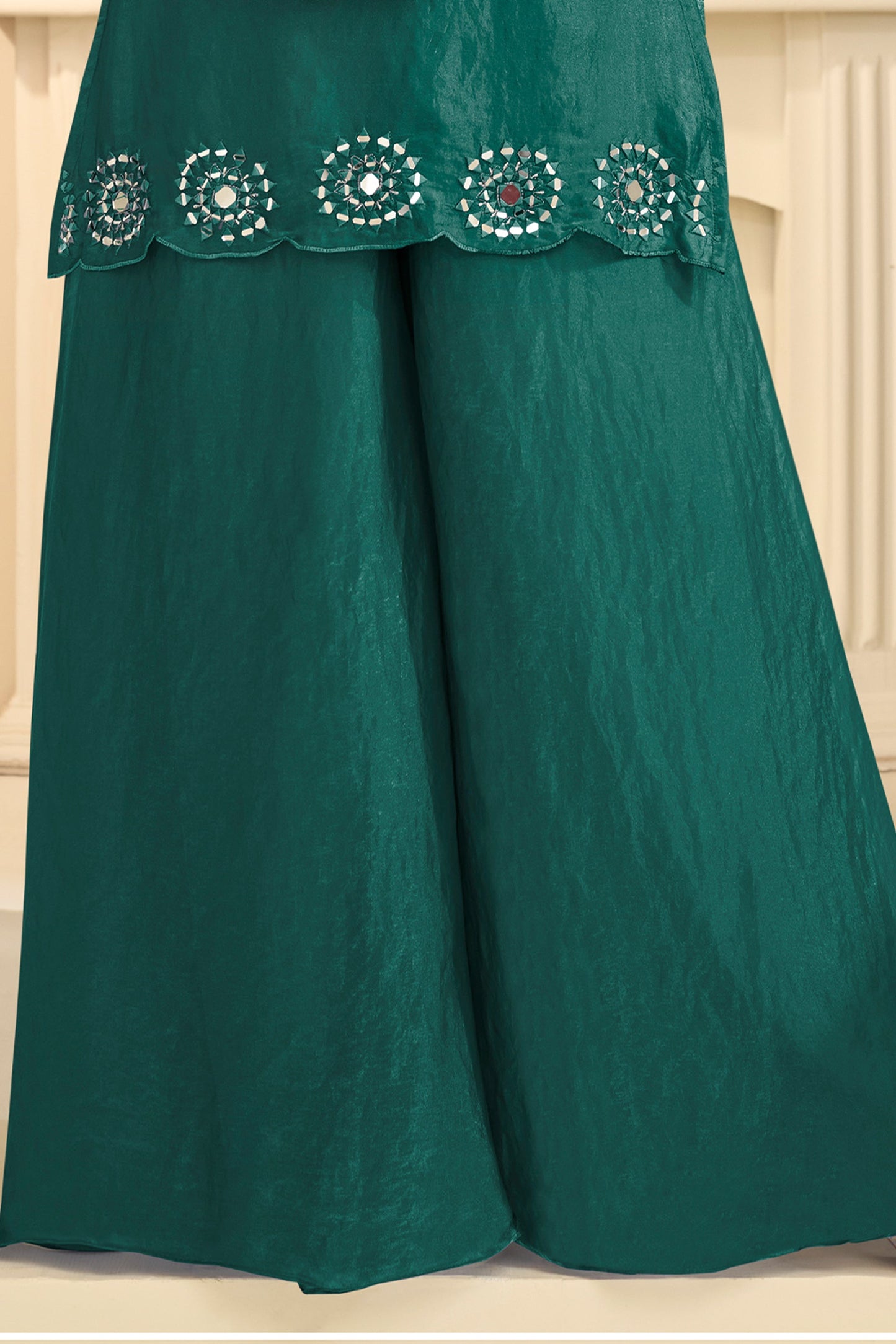 Green Readymade Mirror Work Silk A-line Suit-SAR12165_4_SareeButa.com