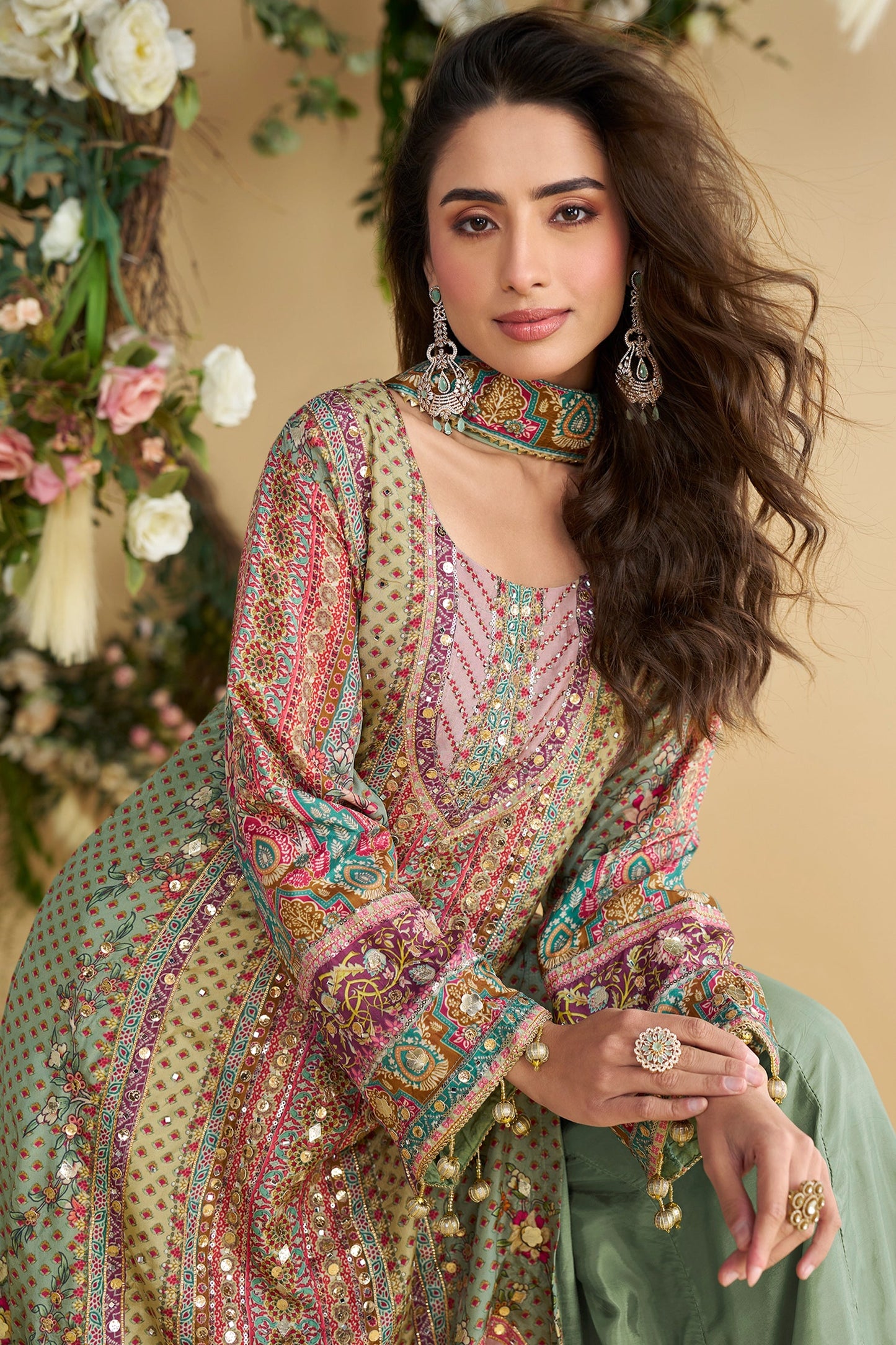 Green Readymade Printed Crepe Palazzo Suit-SAR11067_2_SareeButa.com