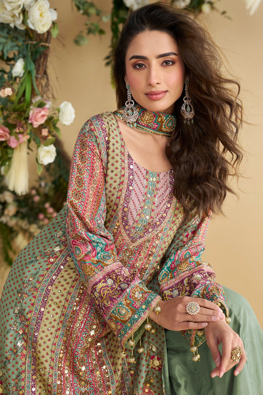 Green Readymade Printed Crepe Palazzo Suit-SAR11067_2_SareeButa.com