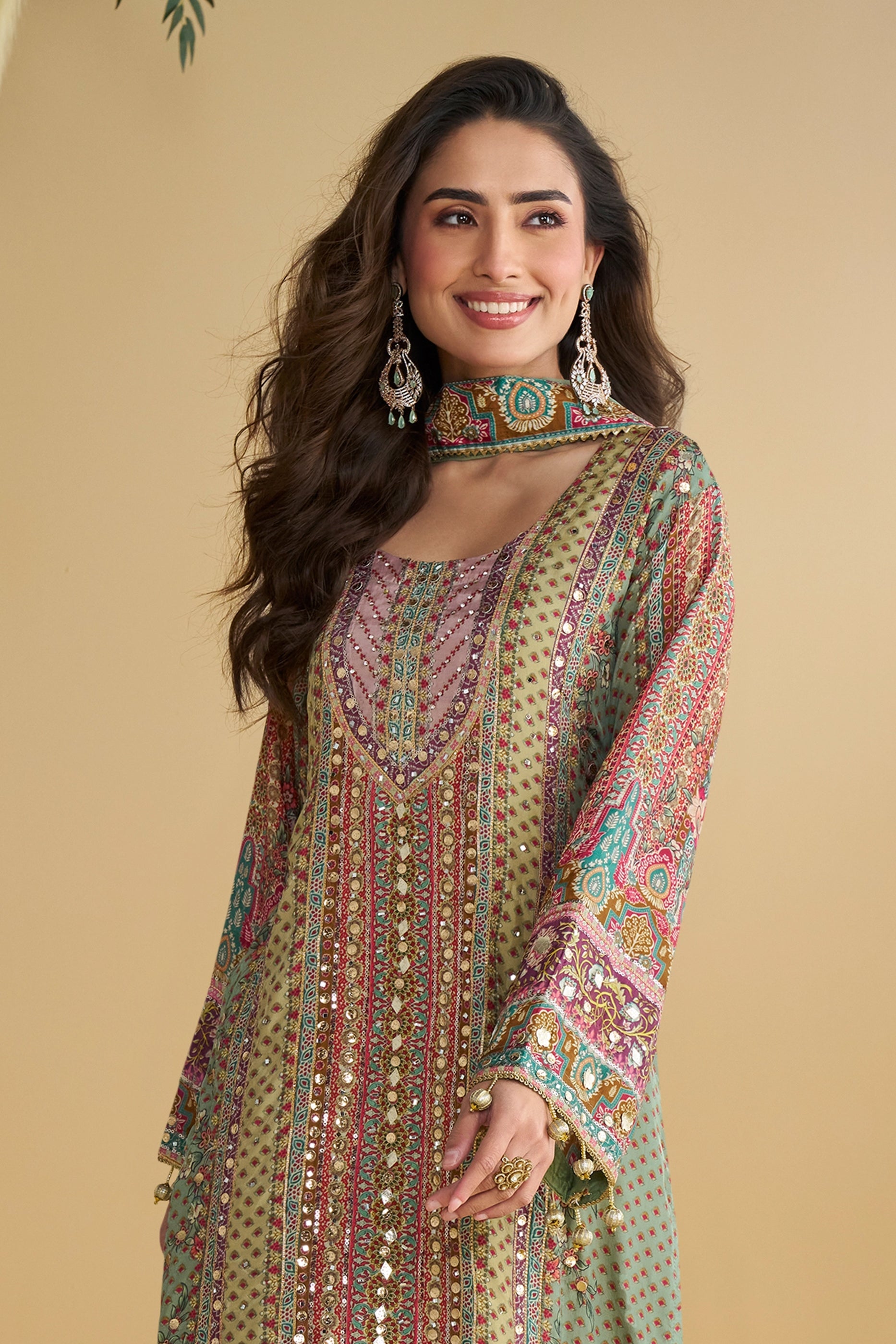 Green Readymade Printed Crepe Palazzo Suit-SAR11067_4_SareeButa.com