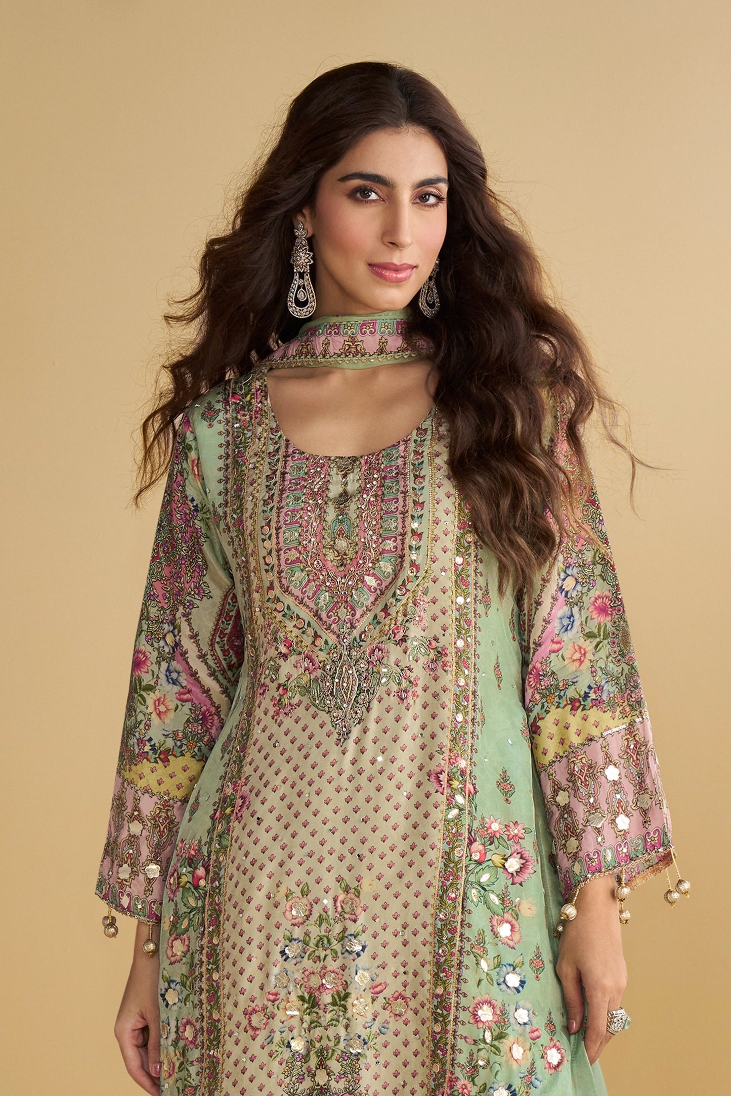Green Readymade Printed Crepe Palazzo Suit-SAR11068_3_SareeButa.com