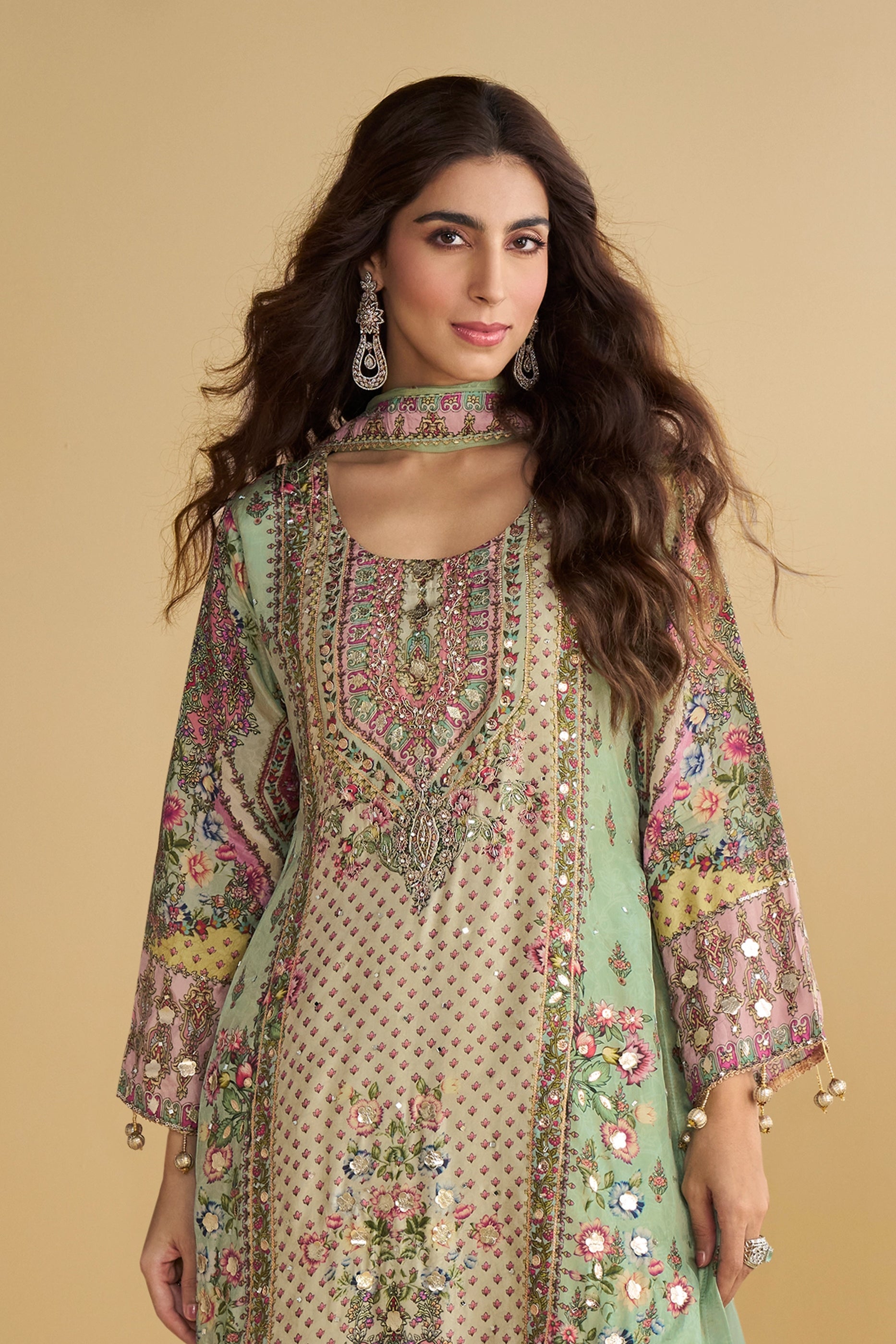 Green Readymade Printed Crepe Palazzo Suit-SAR11068_3_SareeButa.com