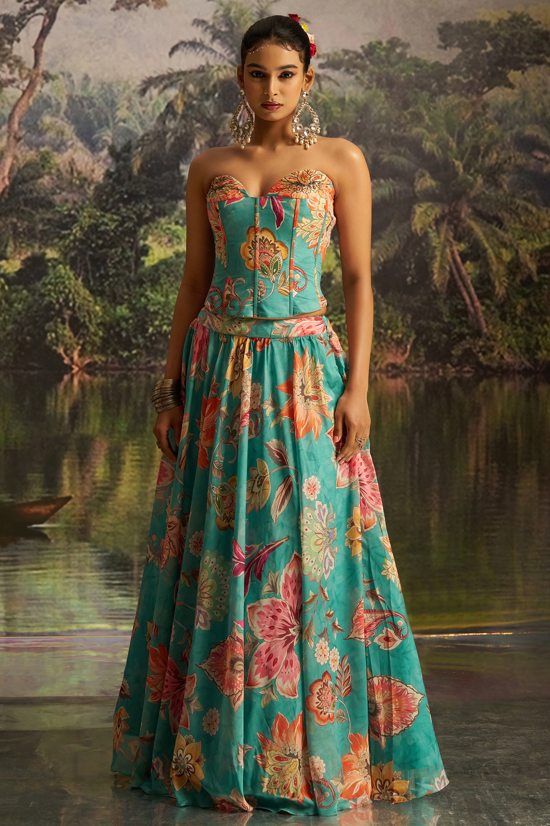 Green Readymade Printed Georgette Lehenga-SAR12192_1_SareeButa.com