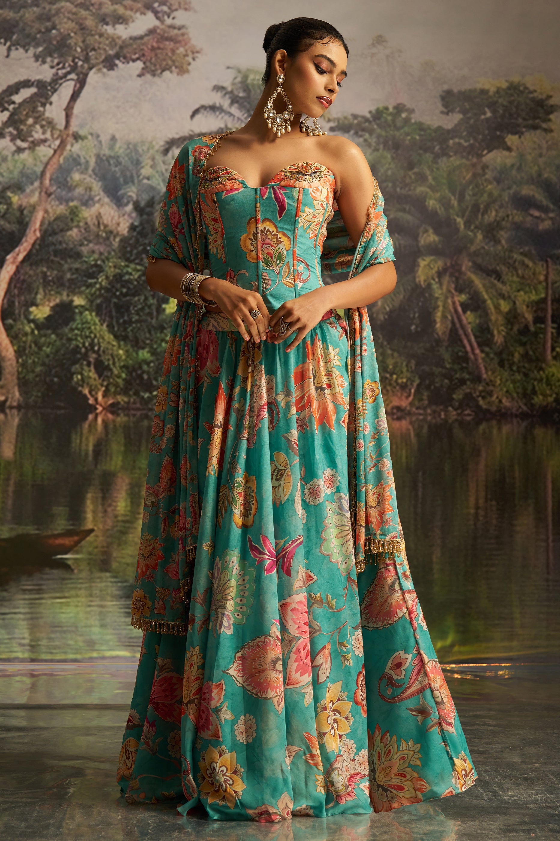 Green Readymade Printed Georgette Lehenga-SAR12192_3_SareeButa.com