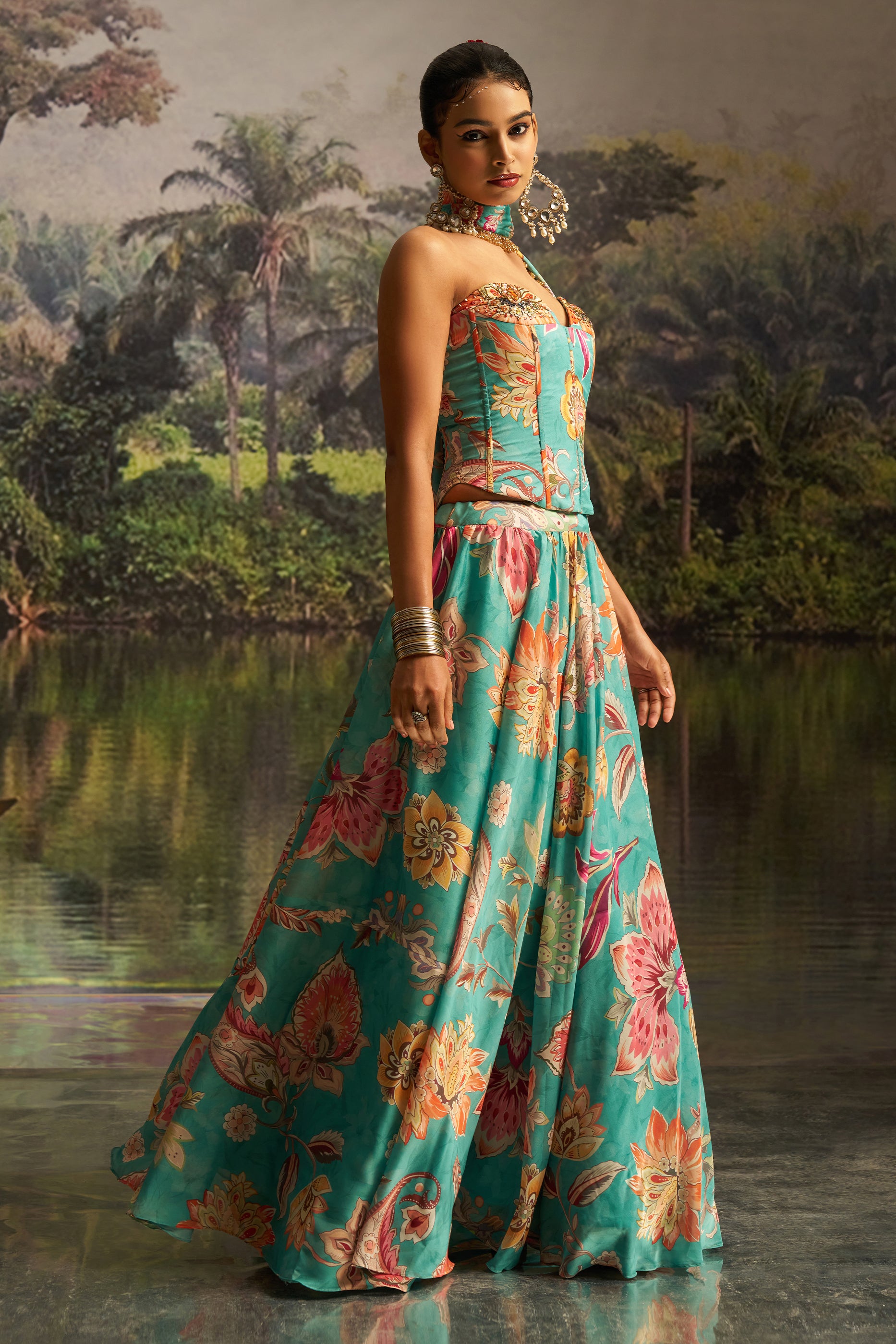 Green Readymade Printed Georgette Lehenga-SAR12192_4_SareeButa.com