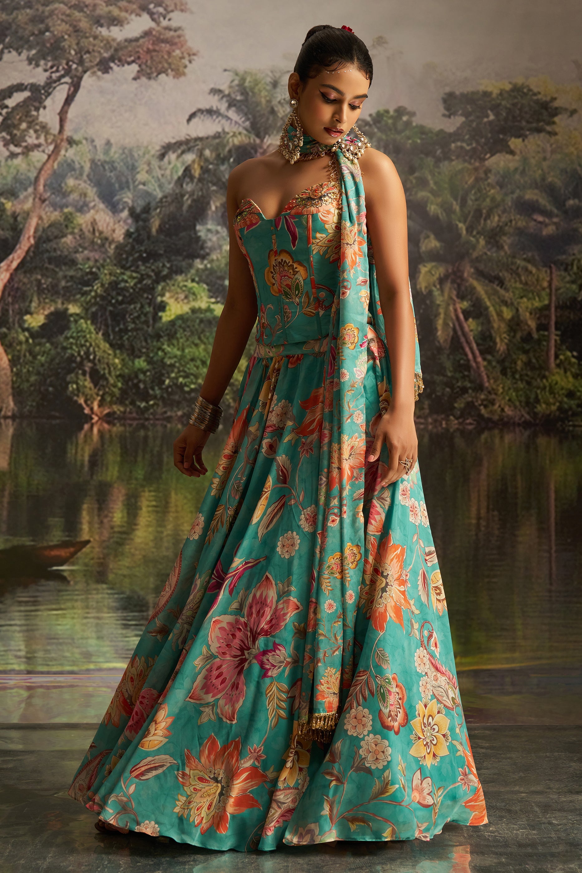 Green Readymade Printed Georgette Lehenga-SAR12192_5_SareeButa.com