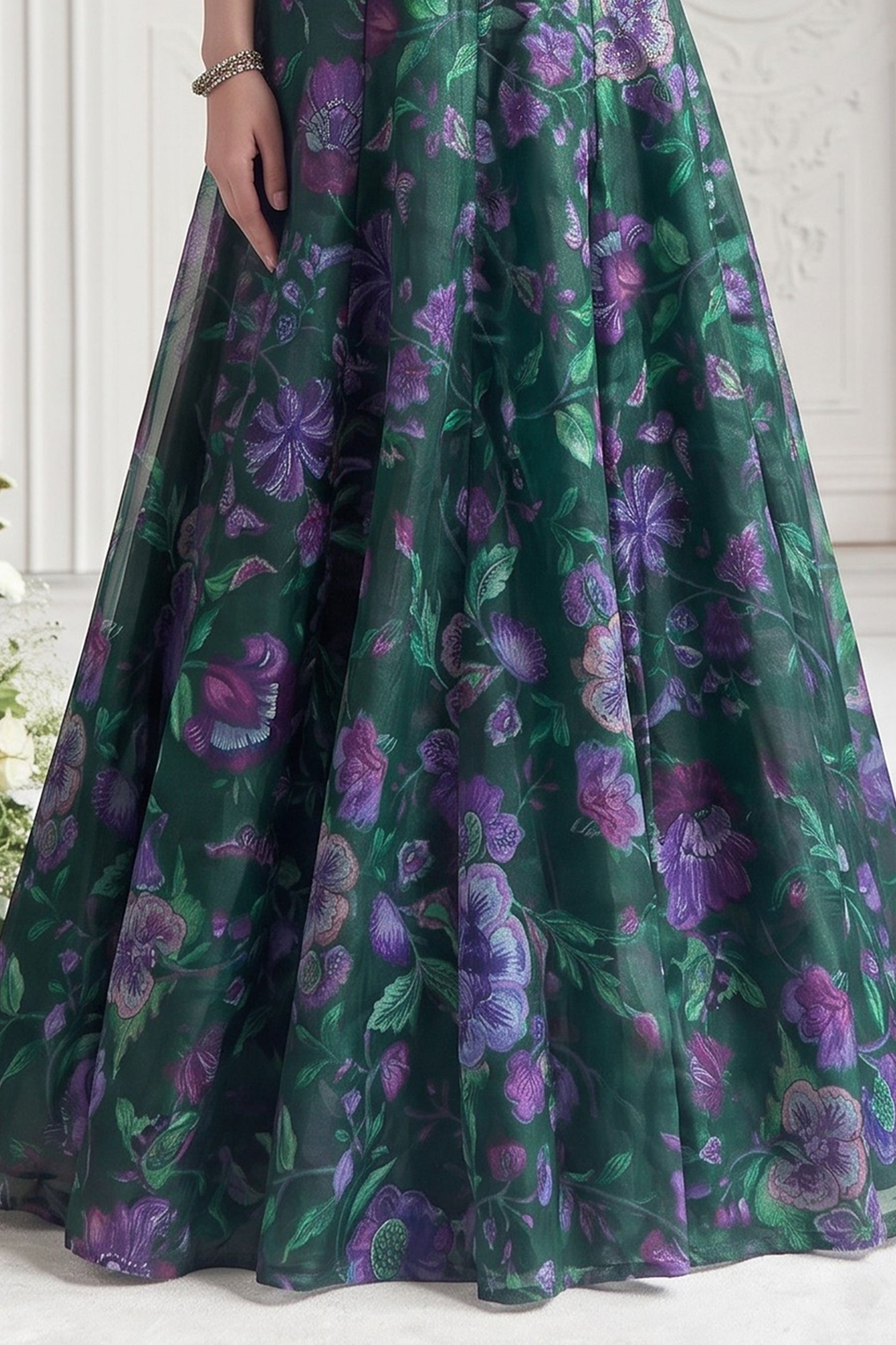 Green Readymade Printed Organza Skirt Set-SAR13114_6_SareeButa.com