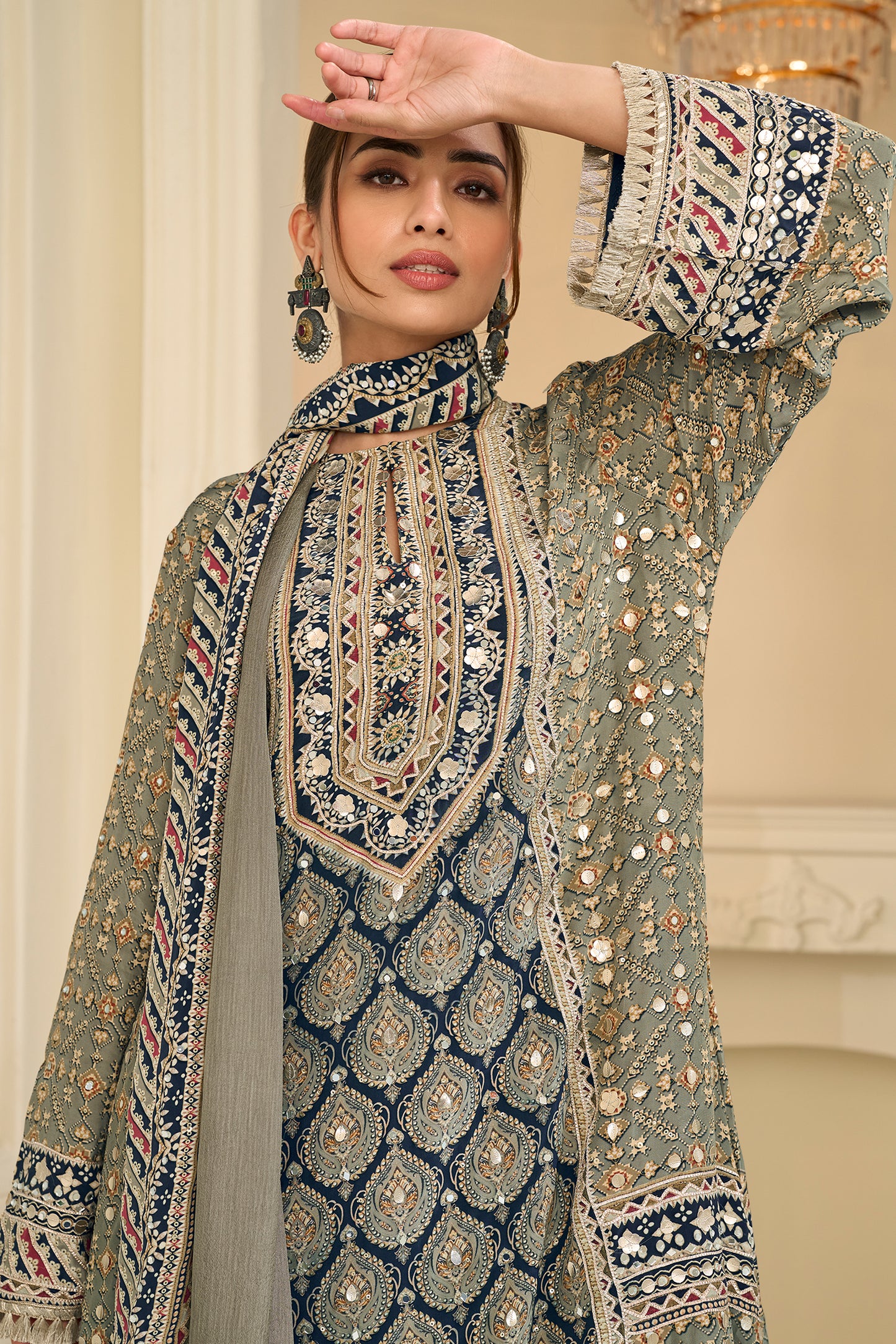 Green Readymade Satin Crepe Palazzo Suit-SAR13081_2_SareeButa.com