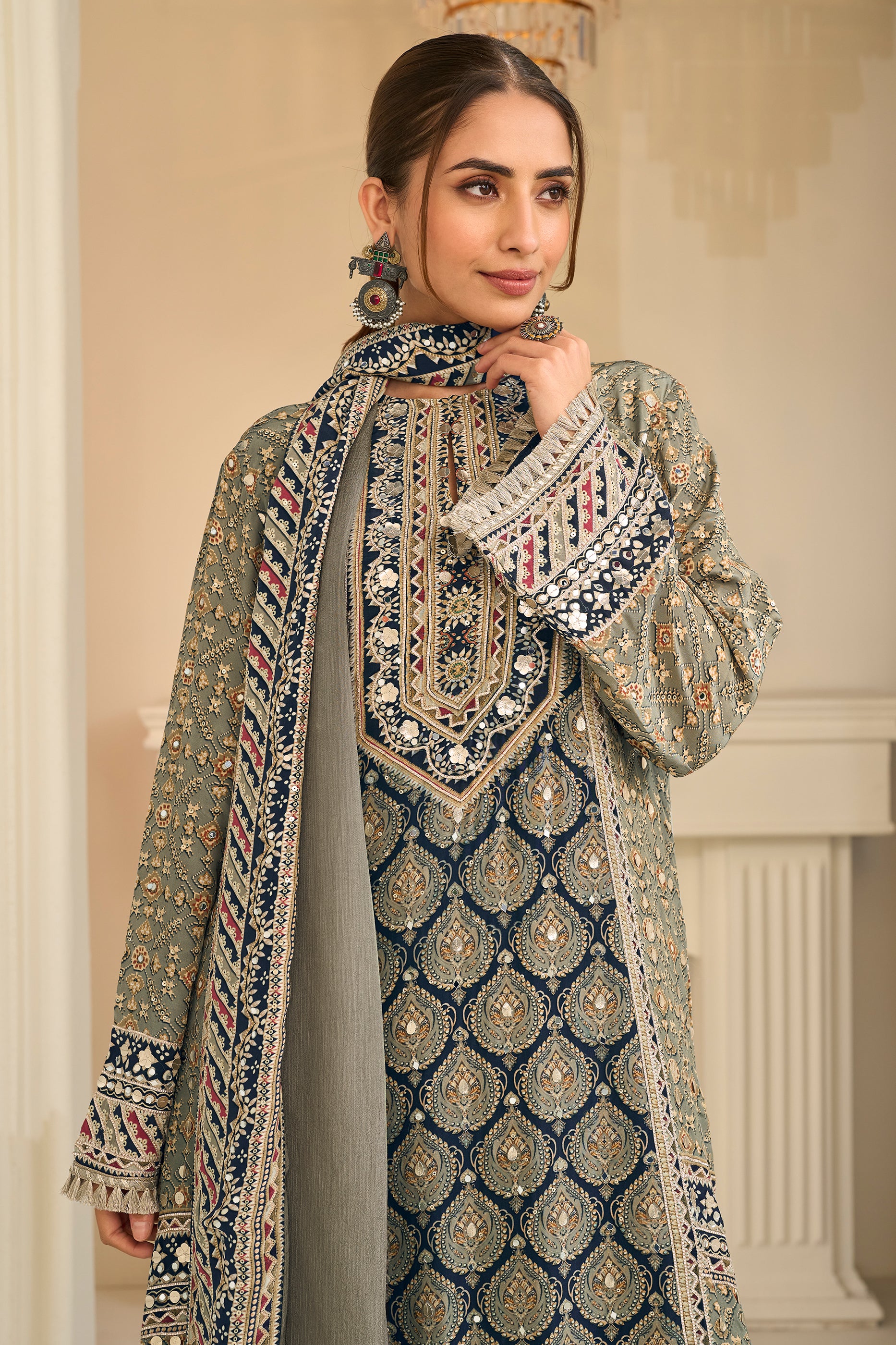 Green Readymade Satin Crepe Palazzo Suit-SAR13081_3_SareeButa.com