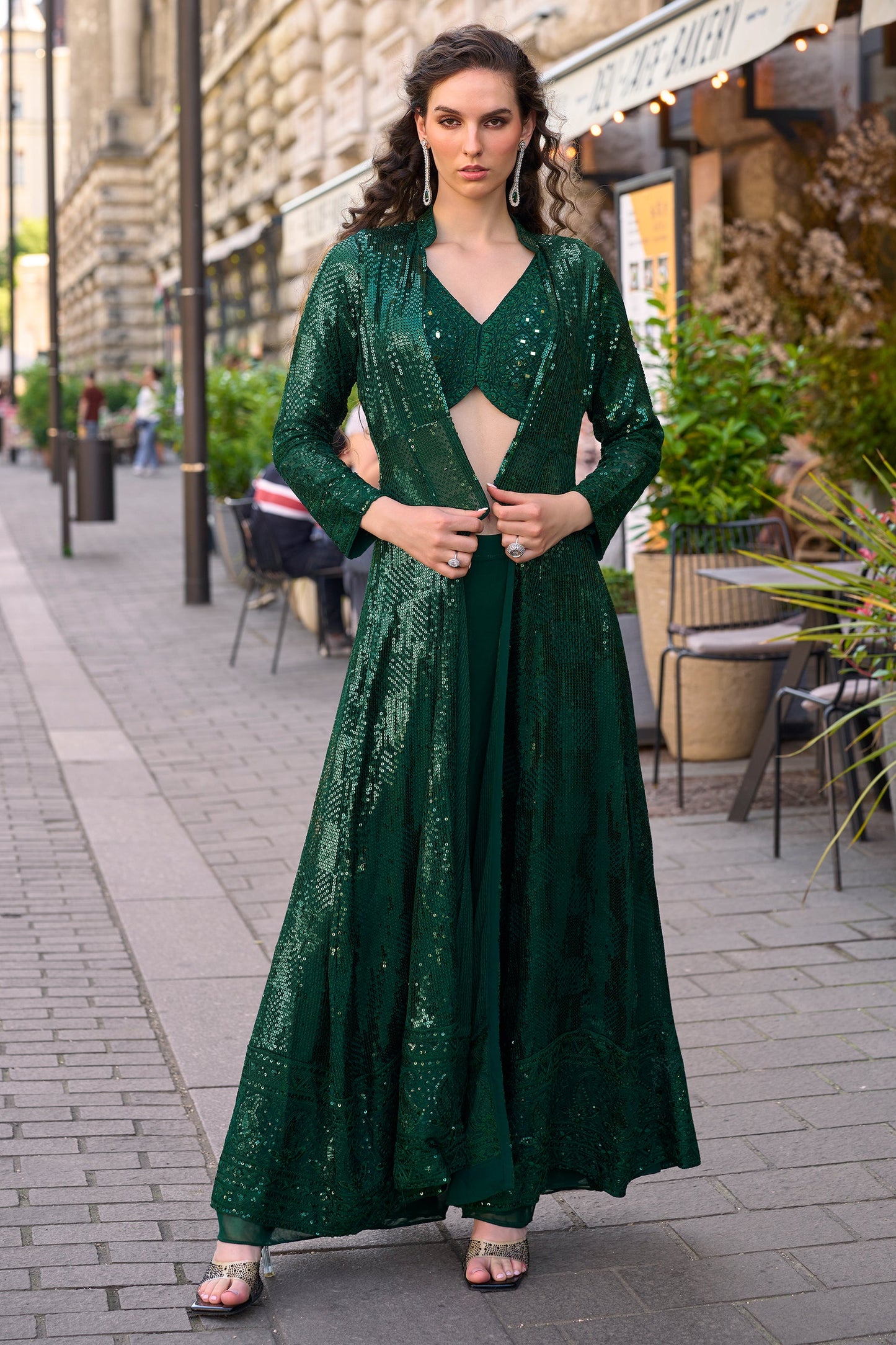 Green Readymade Sequined Georgette Palazzo Set-SAR10515_1_SareeButa.com