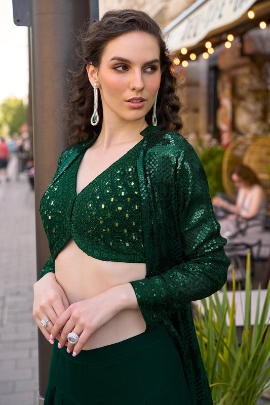 Green Readymade Sequined Georgette Palazzo Set-SAR10515_2_SareeButa.com