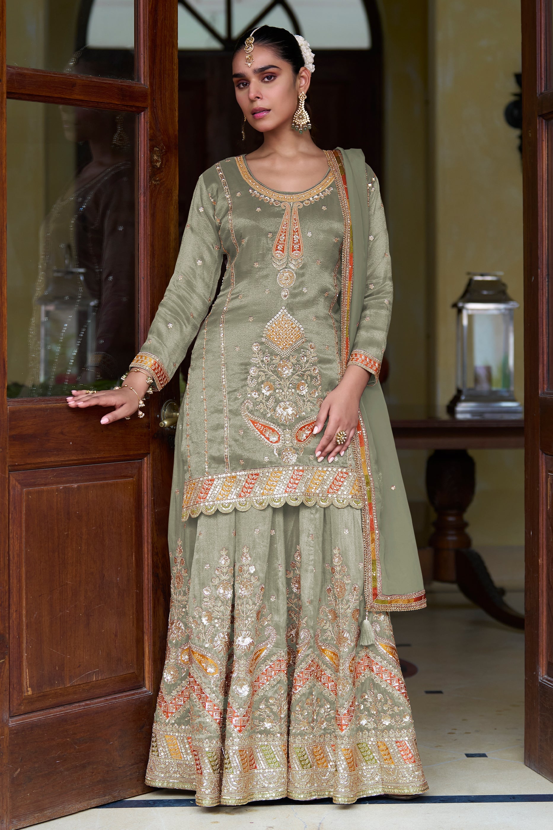 Green Readymade Simar Silk Palazzo Suit-SAR11058_1_SareeButa.com