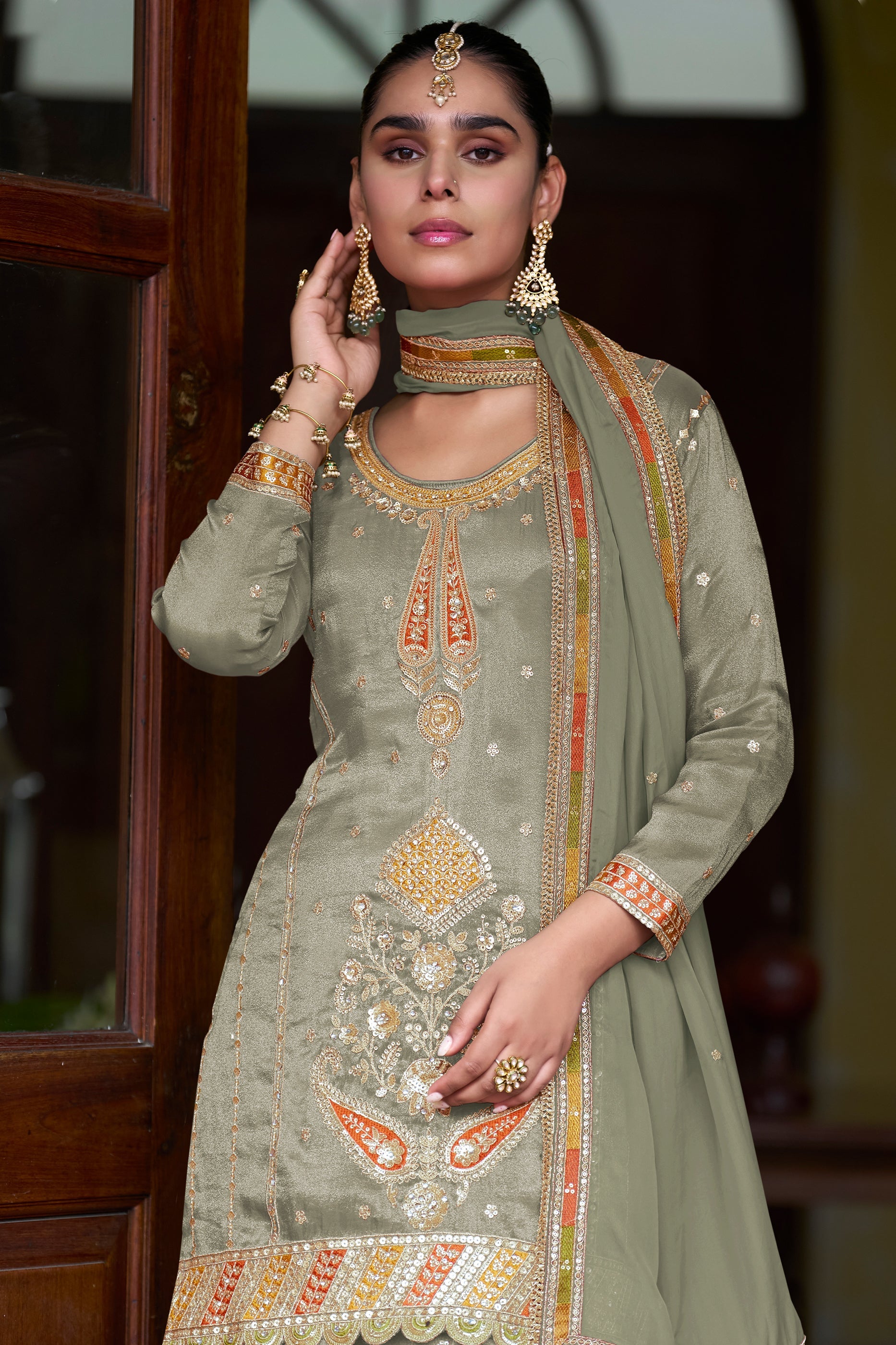 Green Readymade Simar Silk Palazzo Suit-SAR11058_2_SareeButa.com