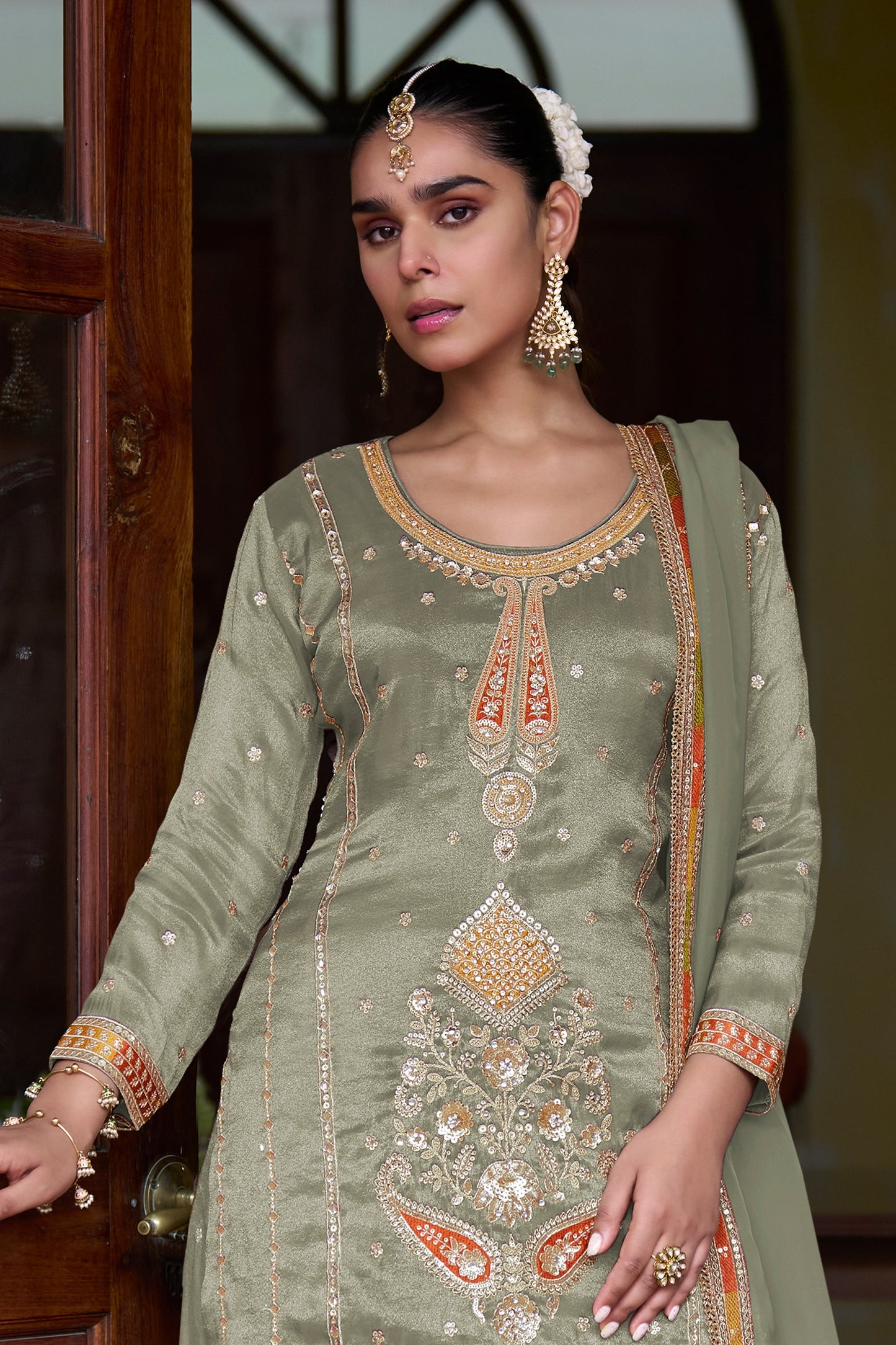 Green Readymade Simar Silk Palazzo Suit-SAR11058_3_SareeButa.com