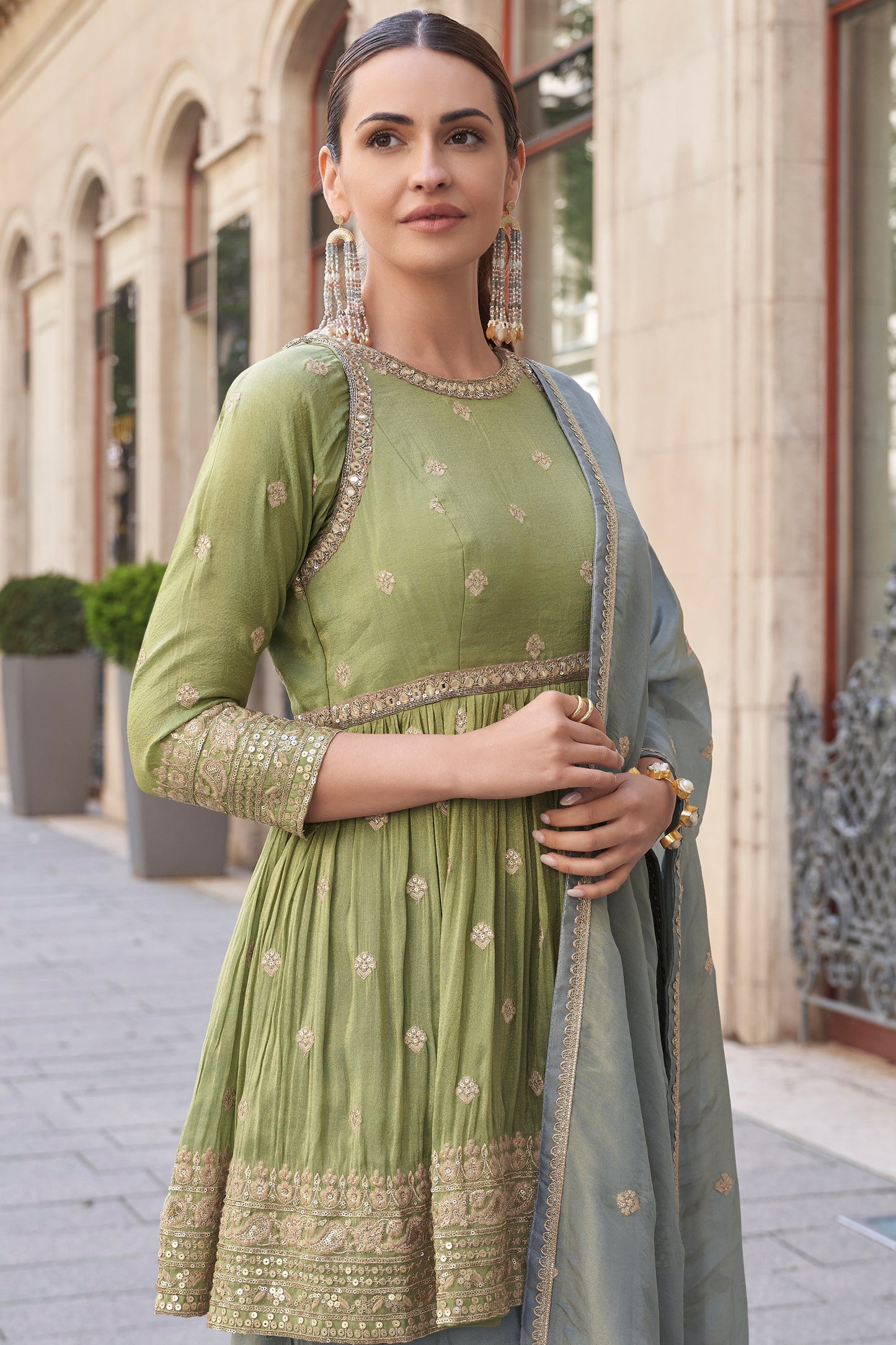 Green Readymade Simar Silk Sharara Suit-SS622_2_SareeButa.com